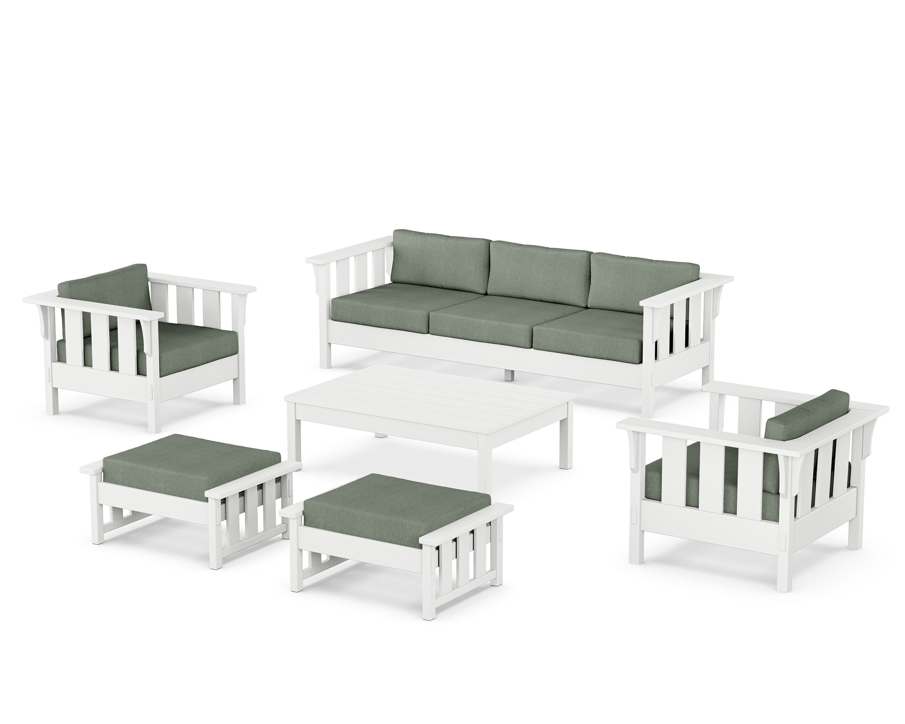 Martha Stewart by POLYWOOD® Acadia 6-Piece Lounge Sofa Set in White / Cast Sage