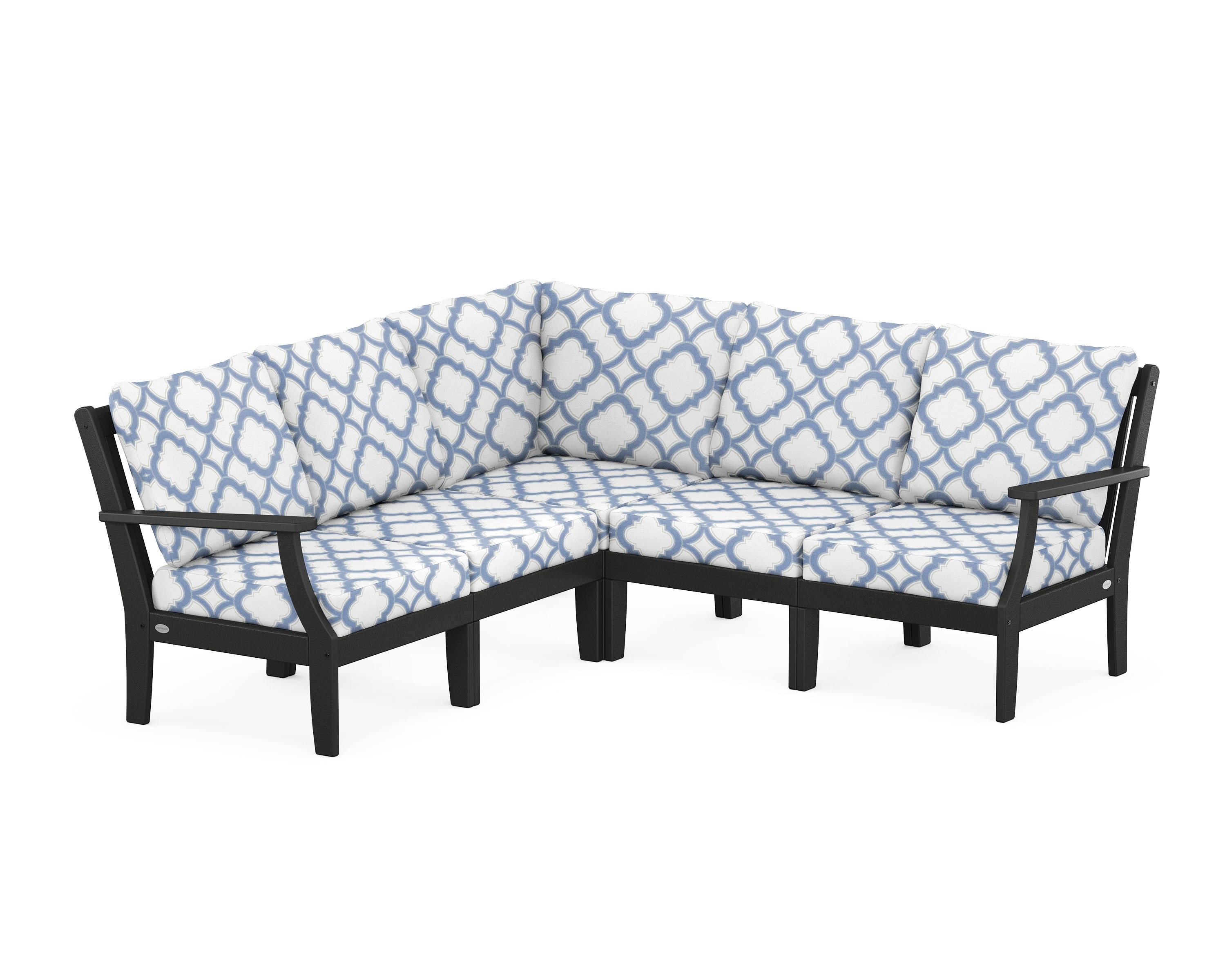 POLYWOOD® Braxton Modular 5-Piece Deep Seating Set in Black / Trellis Sky Blue