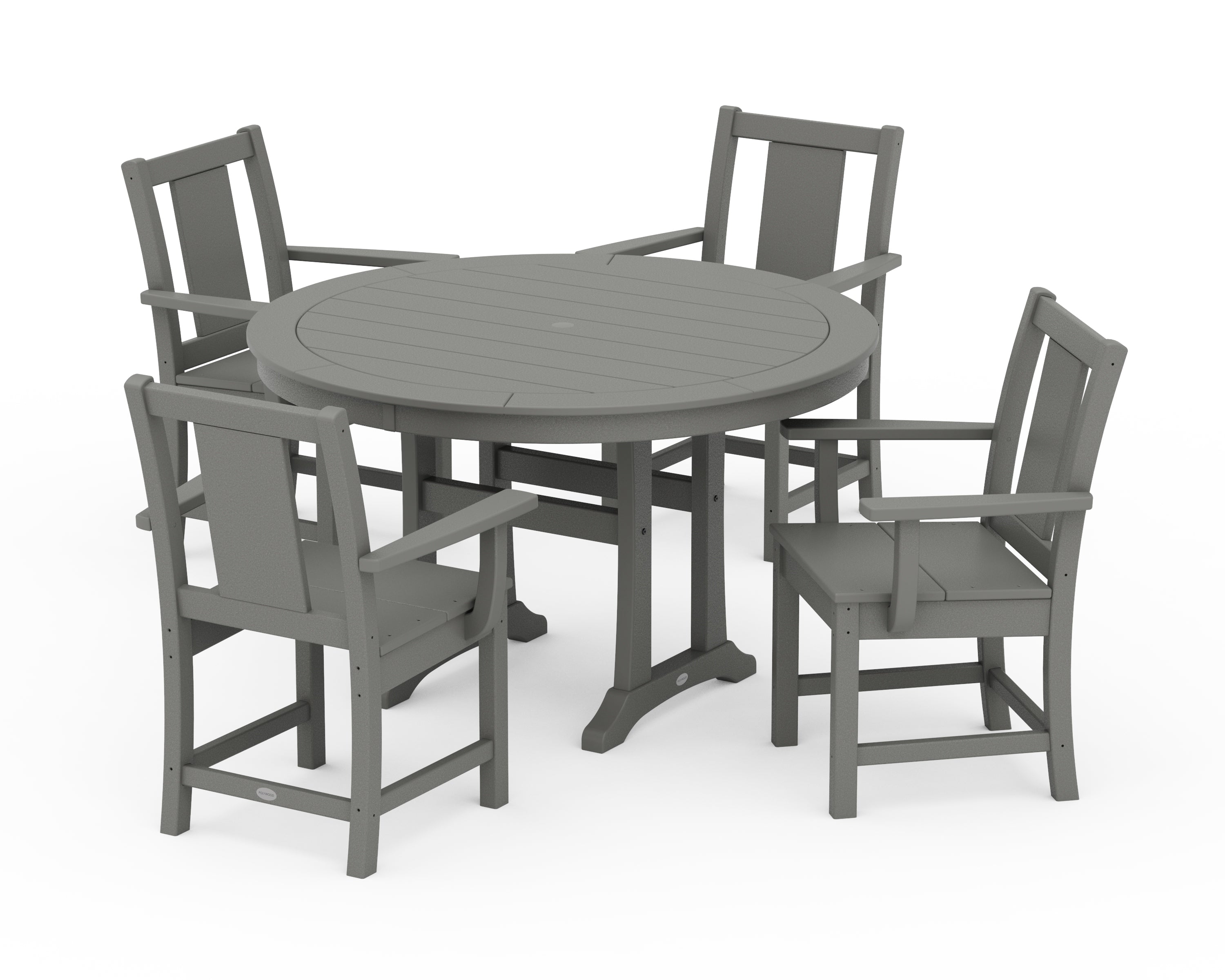 POLYWOOD® Prairie 5-Piece Round Dining Set with Trestle Legs in Slate Grey