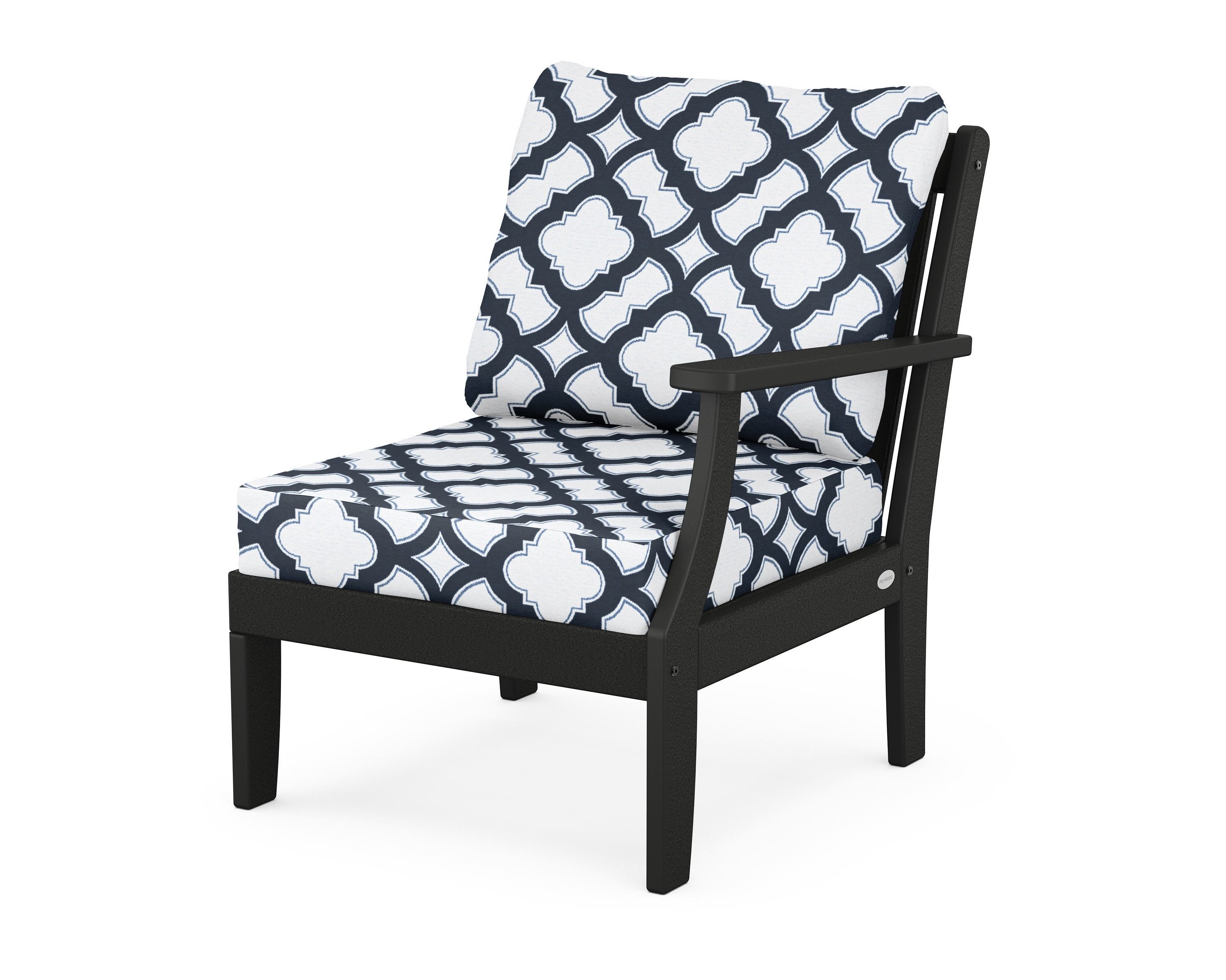 POLYWOOD® Braxton Modular Right Arm Chair in Black / Trellis Marine Indigo