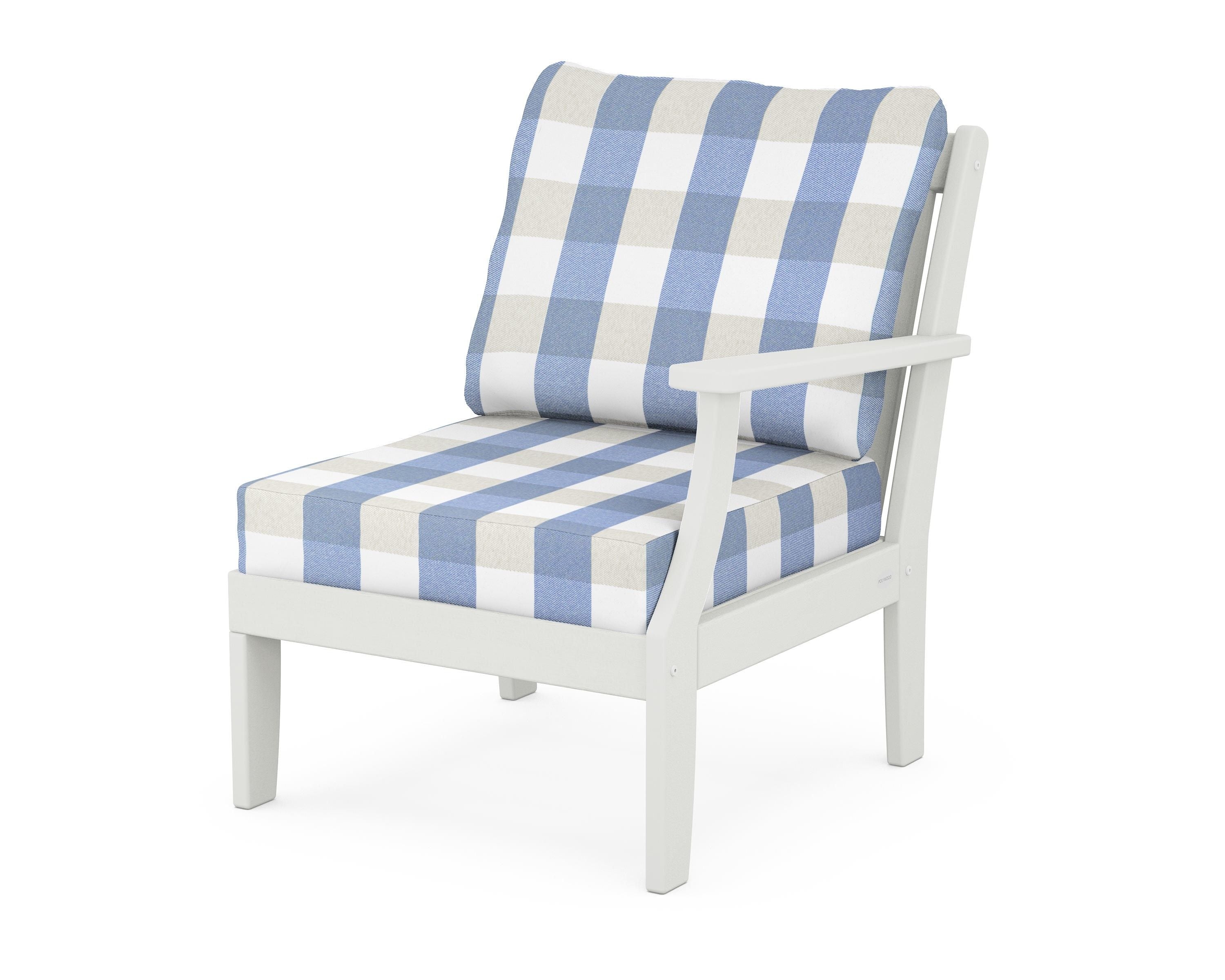 POLYWOOD® Braxton Modular Right Arm Chair in Vintage White / Buffalo Plaid Sky Blue