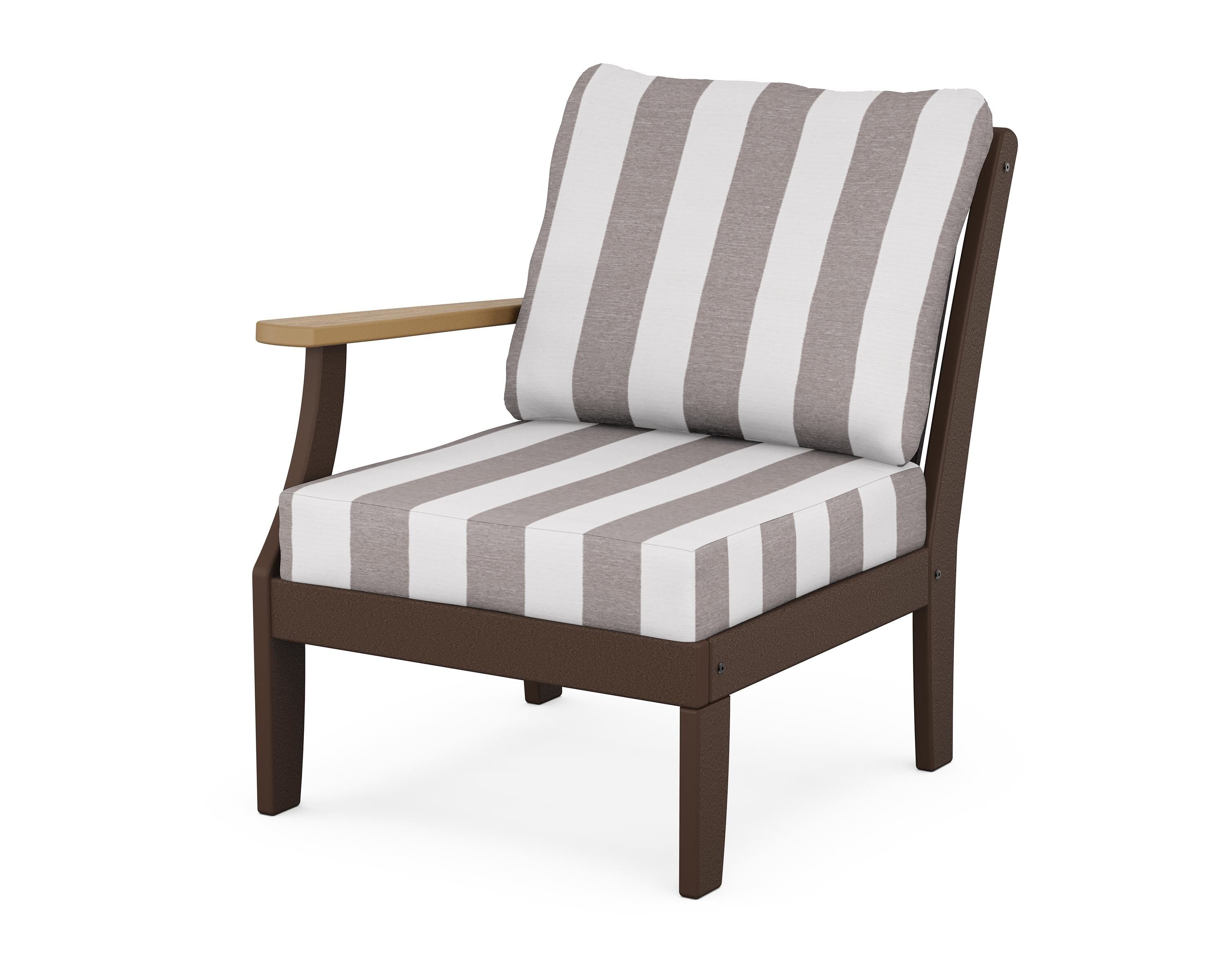 POLYWOOD® Braxton Modular Left Arm Chair in Mahogany / Natural / Cabana Stripe Grey Mist