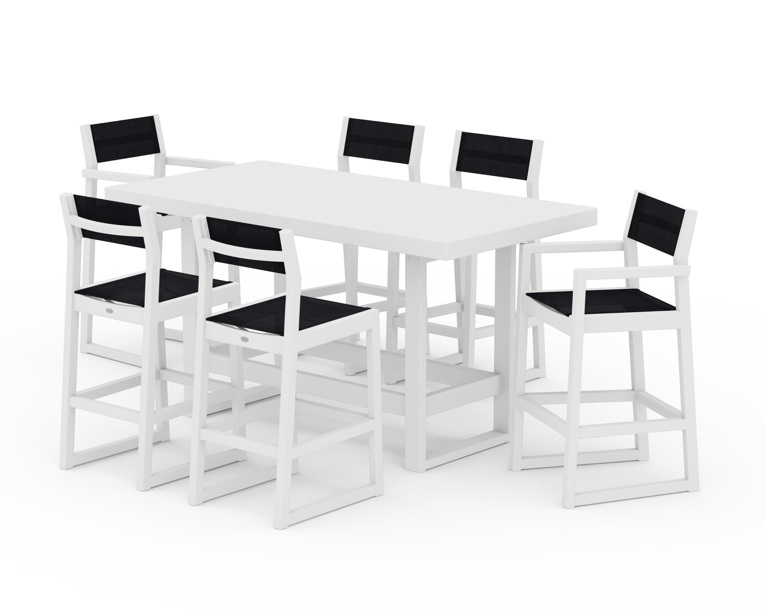 POLYWOOD® EDGE Sling 7-Piece Bar Table Set in White / Black Sling