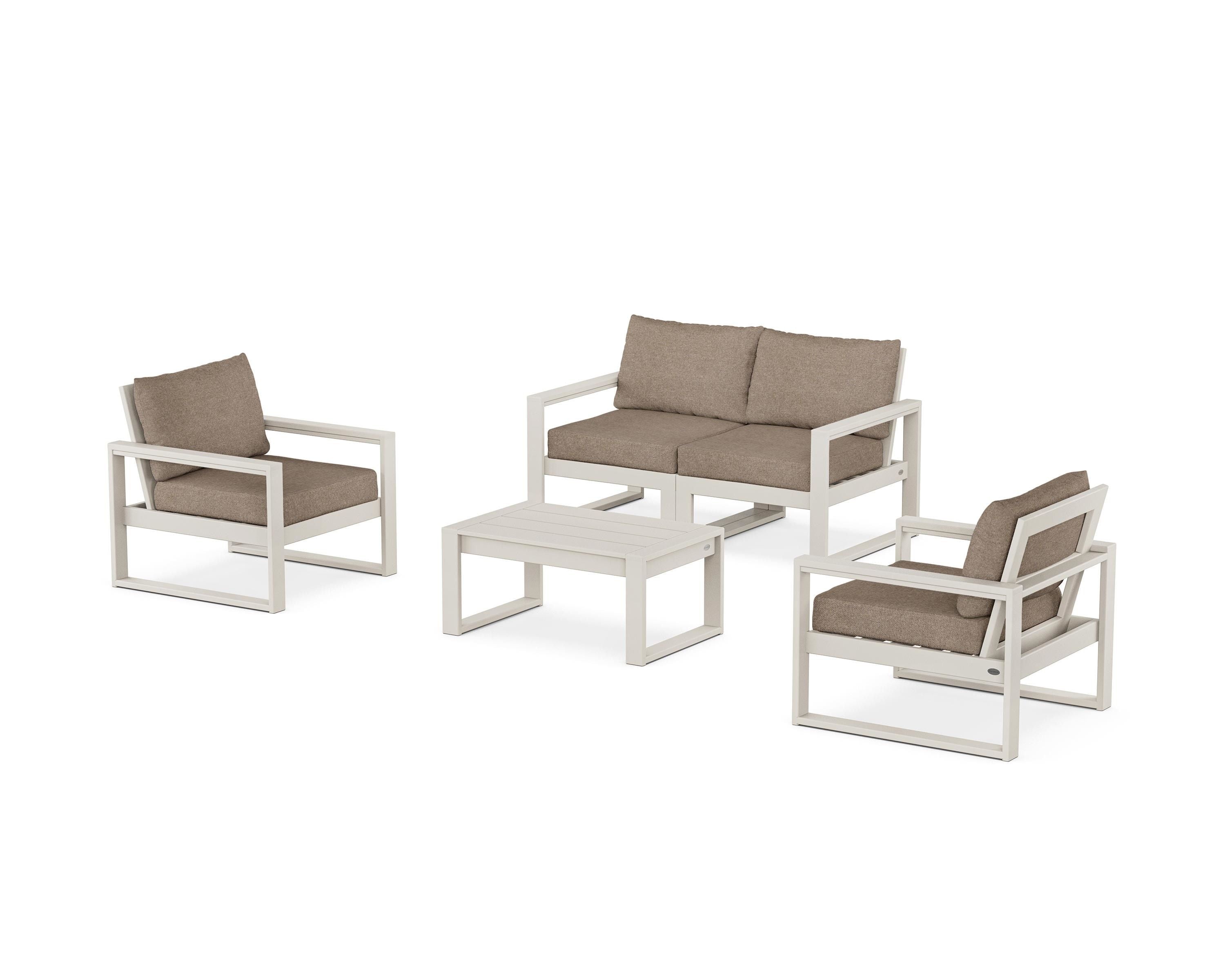 POLYWOOD® EDGE Sectional 4-Piece Deep Seating Set with Loveseat in Sand / Spiced Burlap