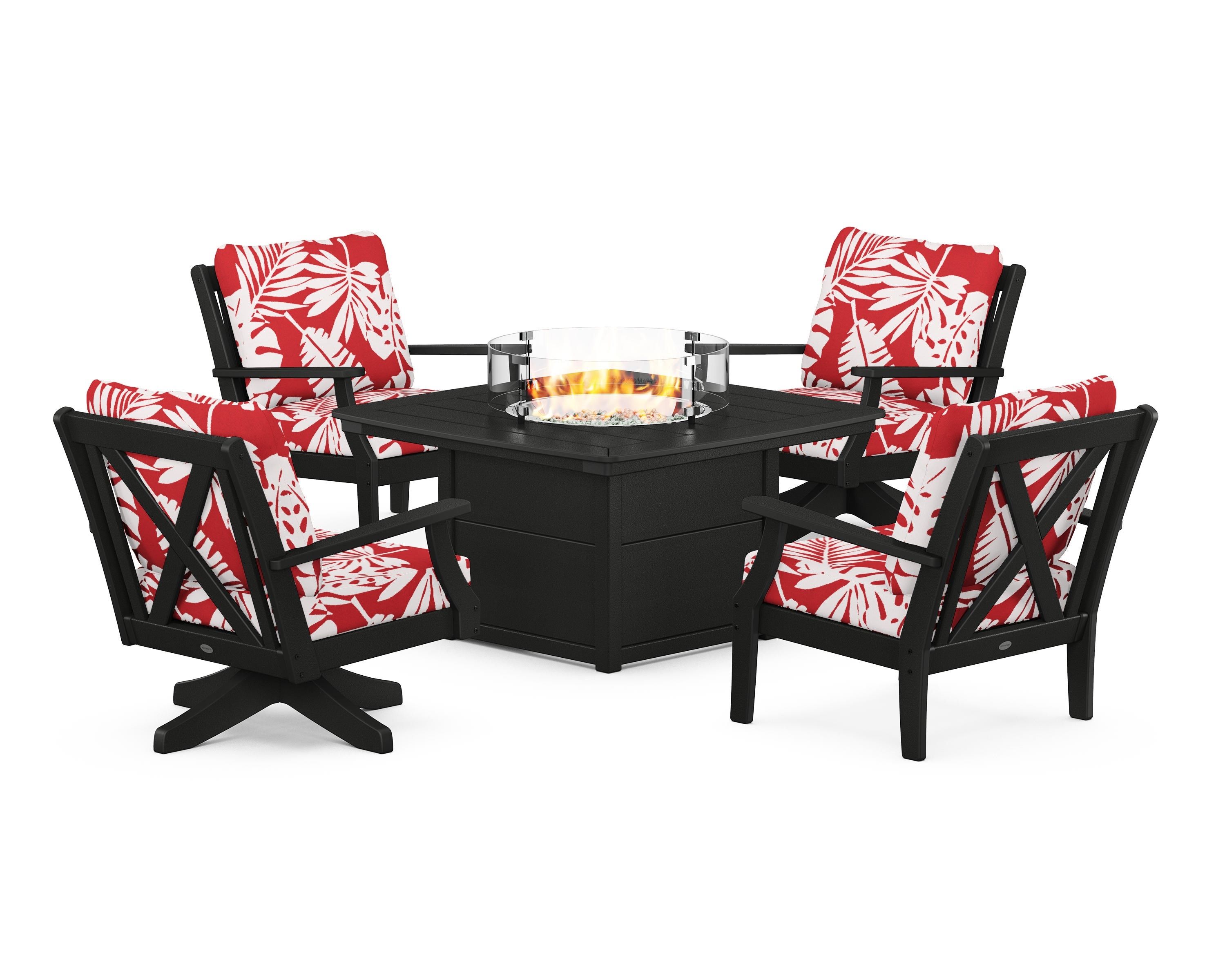 POLYWOOD® Braxton 5-Piece Deep Seating Set with Fire Table in Black / Leaf Crimson