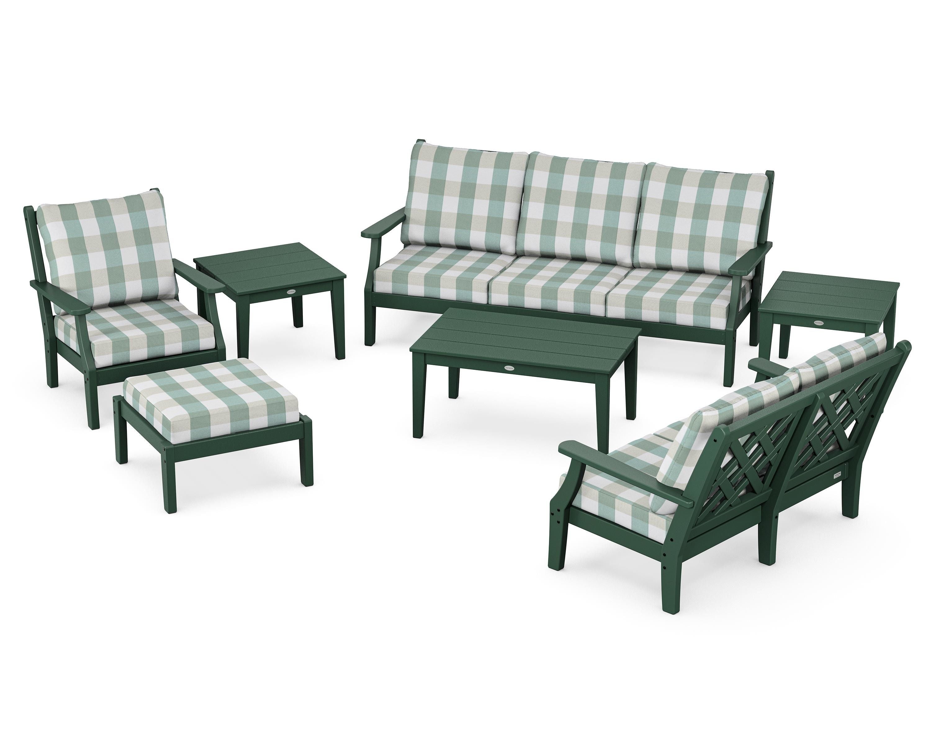 Country Living Wovendale 7-Piece Deep Seating Set in Green / Buffalo Plaid Glacier Spa