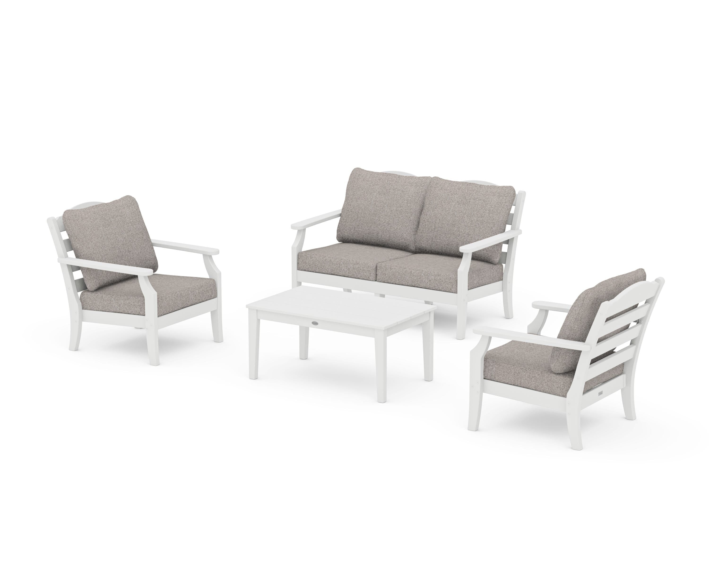 Draper James™ by POLYWOOD® Savannah 4-Piece Deep Seating Set with Loveseat in White / Weathered Tweed