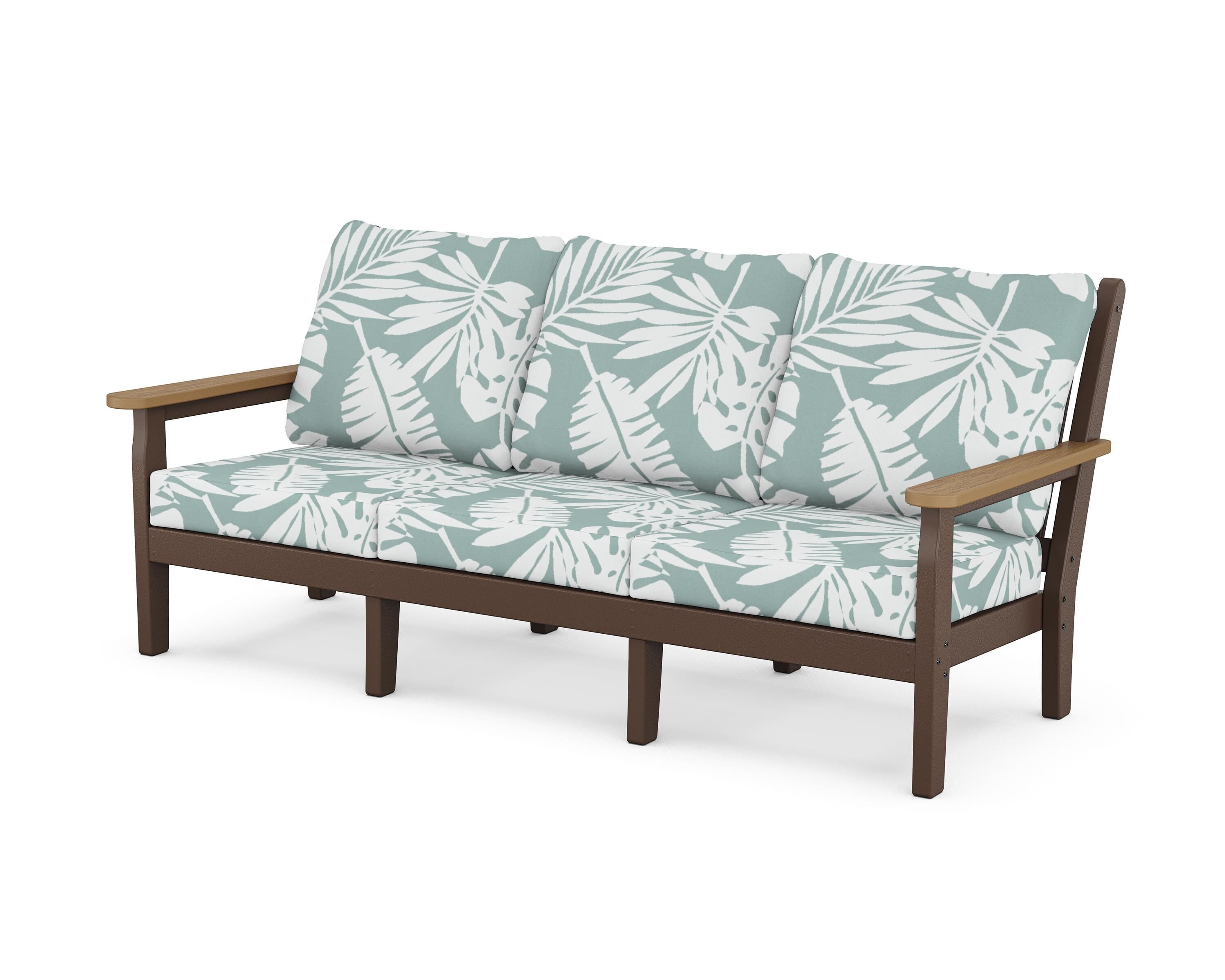 POLYWOOD® Chippendale Deep Seating Sofa in Mahogany / Natural / Leaf Glacier Spa