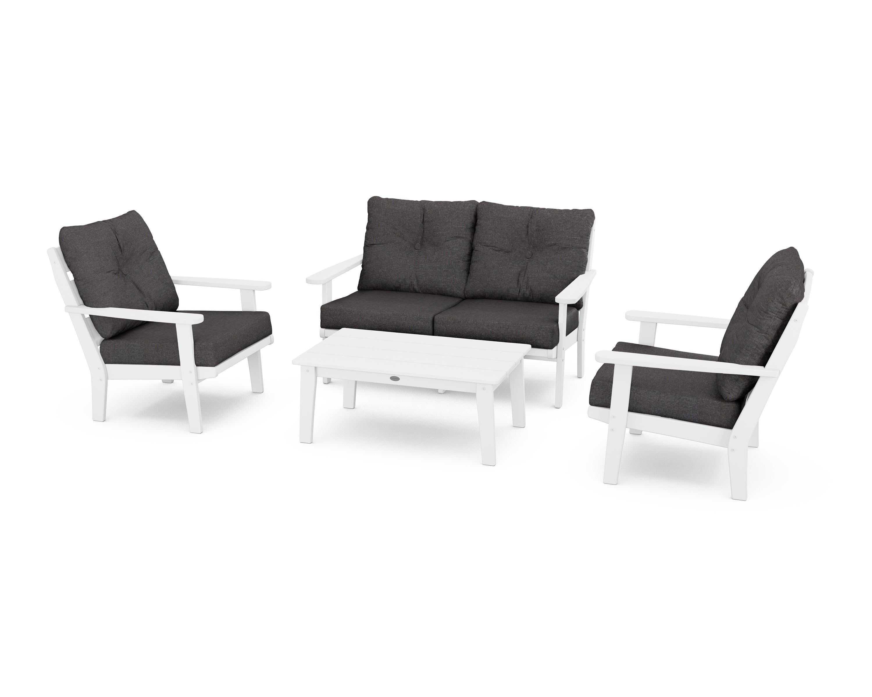 POLYWOOD® Lakeside 4-Piece Deep Seating Set in White / Ash Charcoal