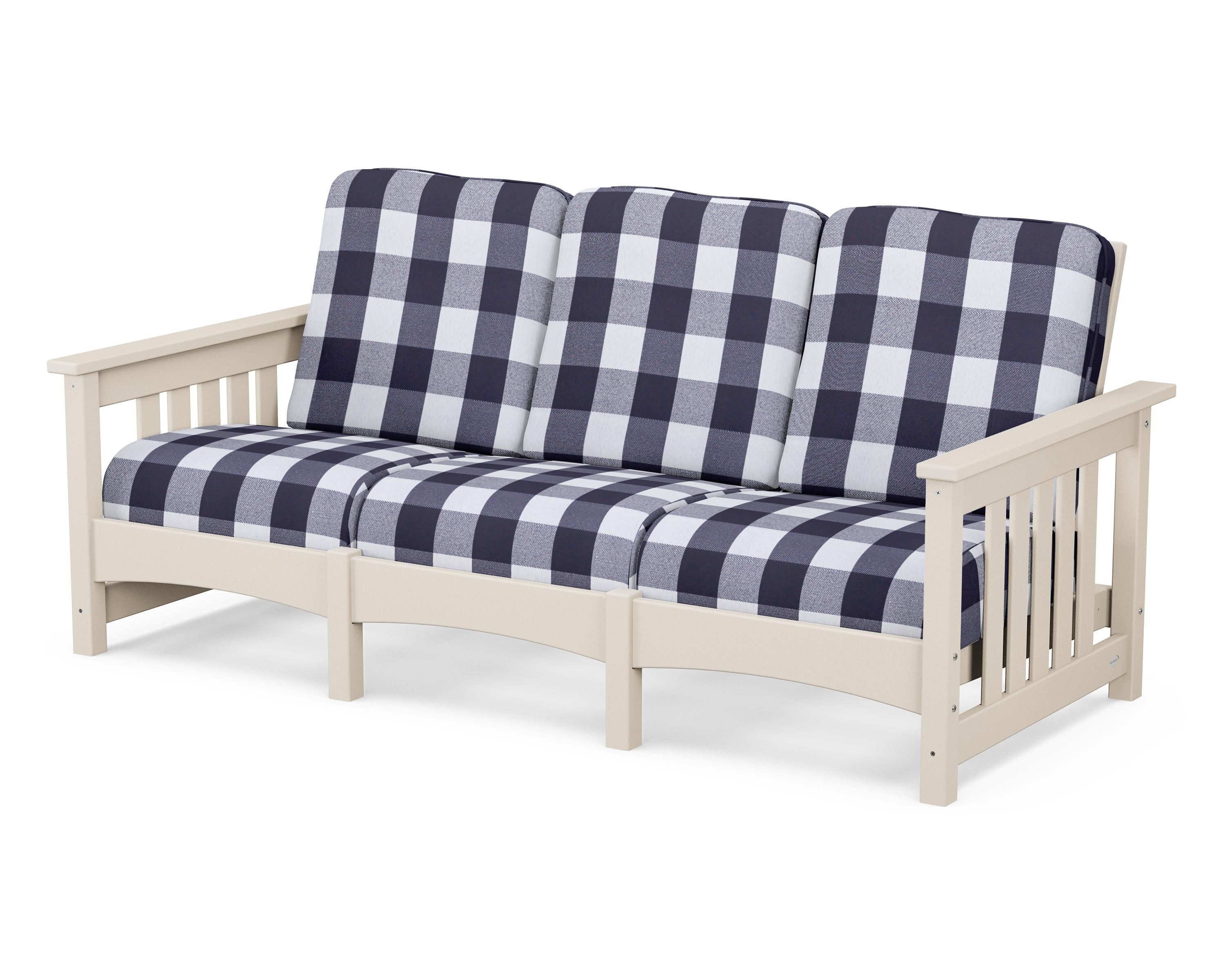 POLYWOOD® Club Mission Sofa in Sand / Buffalo Plaid Navy