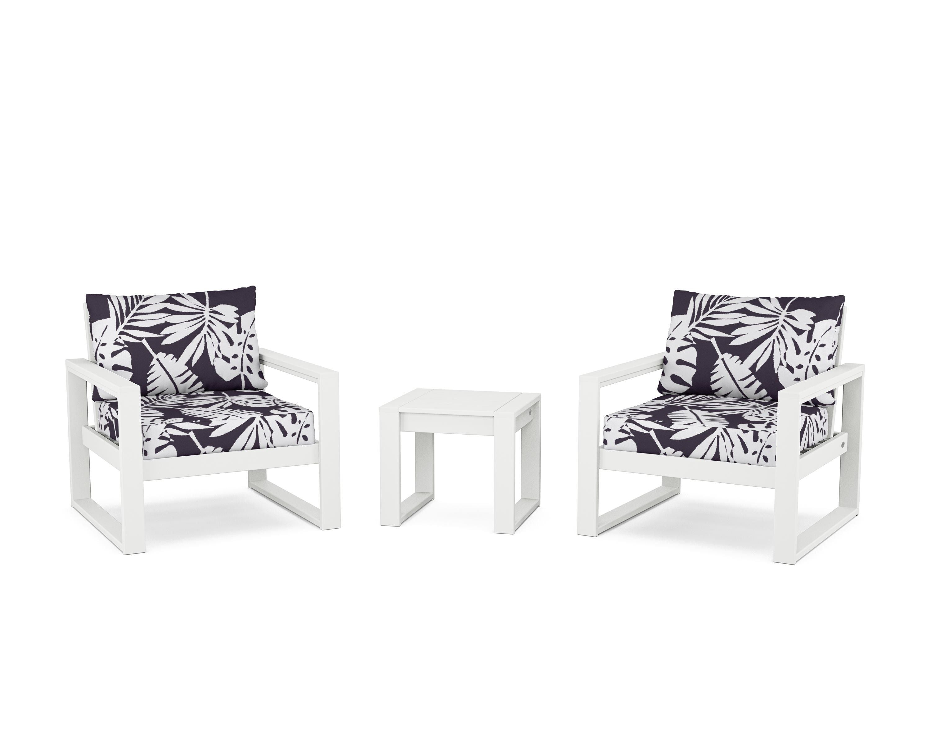 POLYWOOD® EDGE Sectional 3-Piece Deep Seating Set in White / Leaf Navy