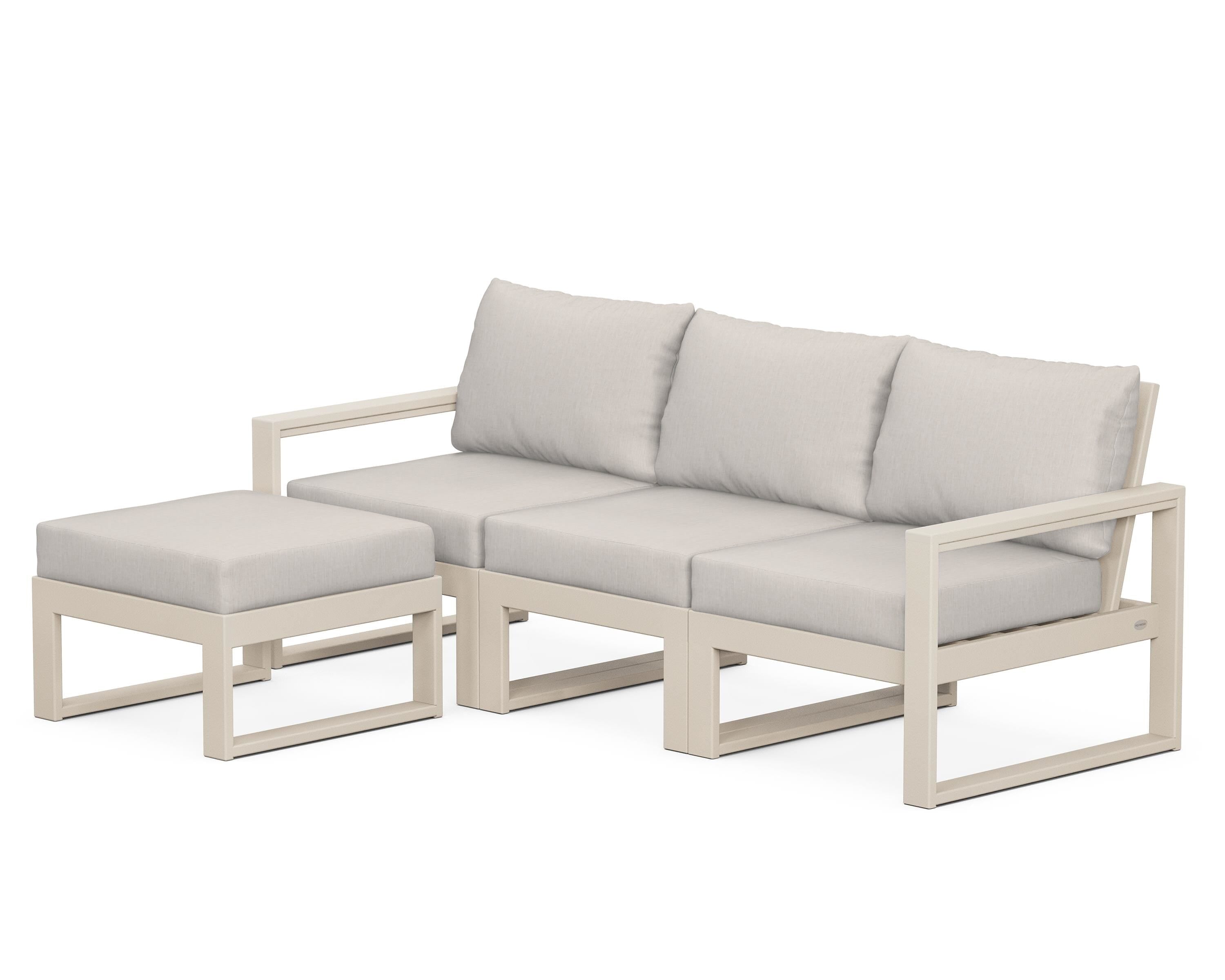 POLYWOOD® EDGE 4-Piece Modular Deep Seating Set with Ottoman in Sand / Cast Ash