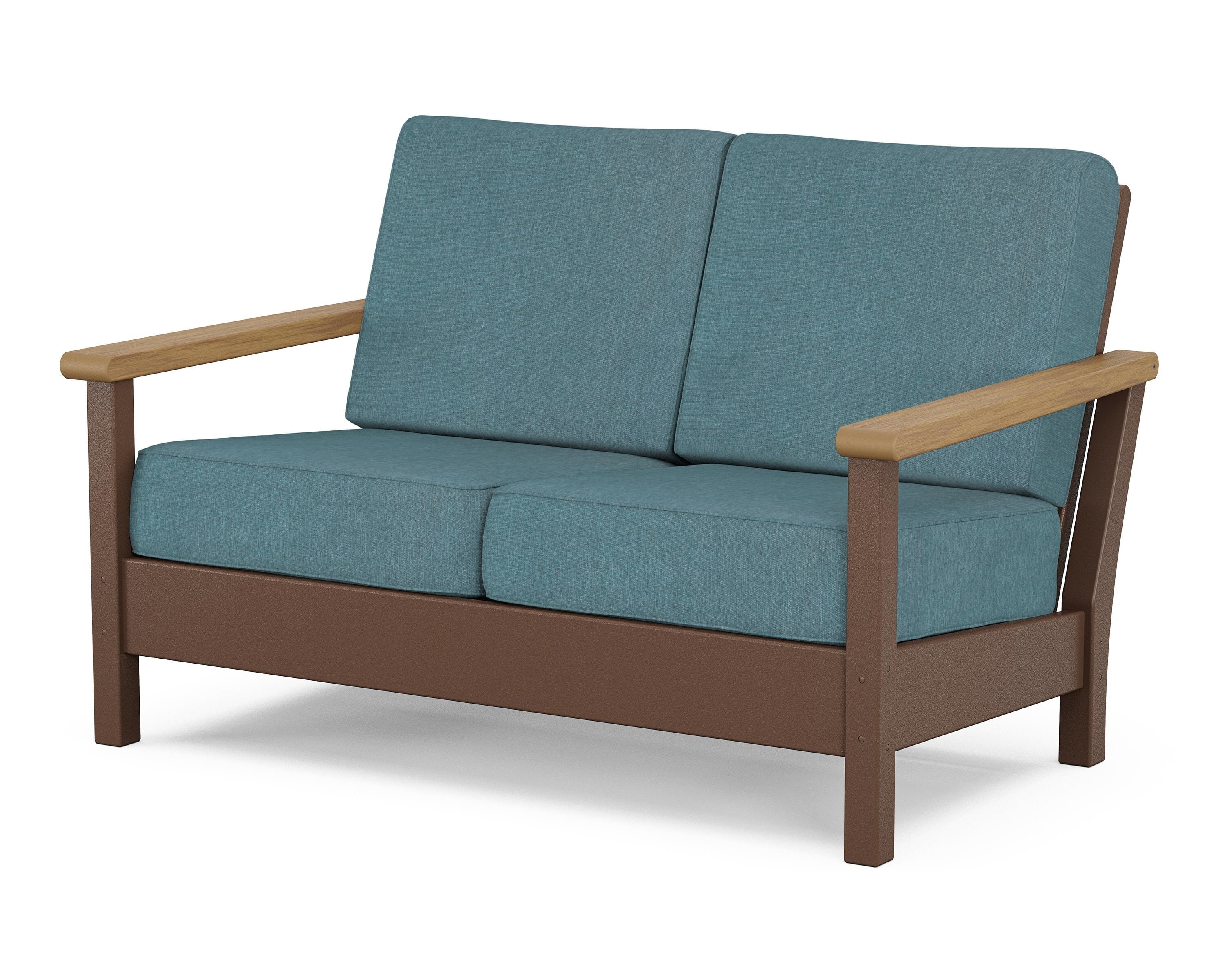 POLYWOOD® Harbour Deep Seating Loveseat in Mahogany / Natural / Ocean Teal