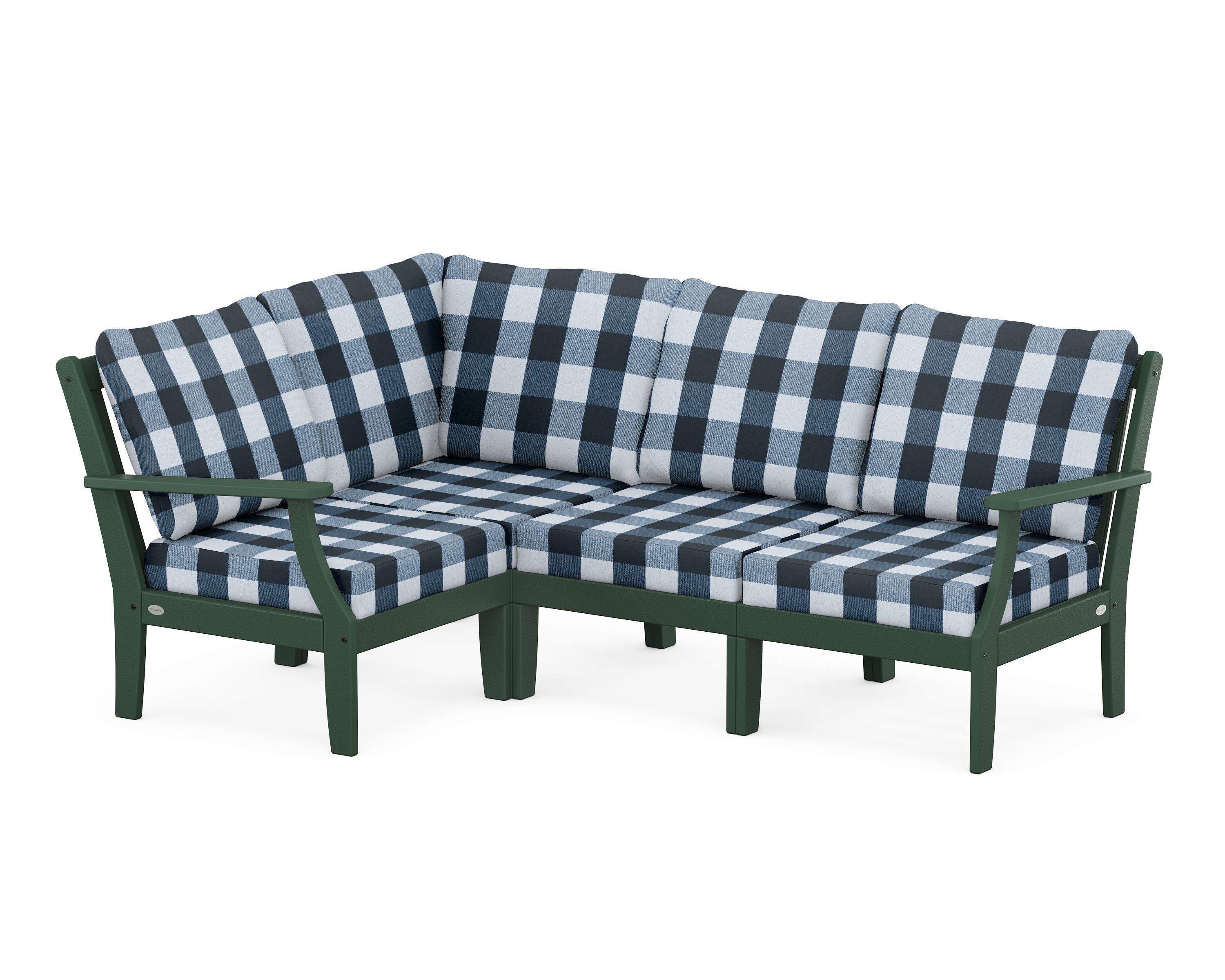 POLYWOOD® Braxton Modular 4-Piece Deep Seating Set in Green / Buffalo Plaid Marine Indigo