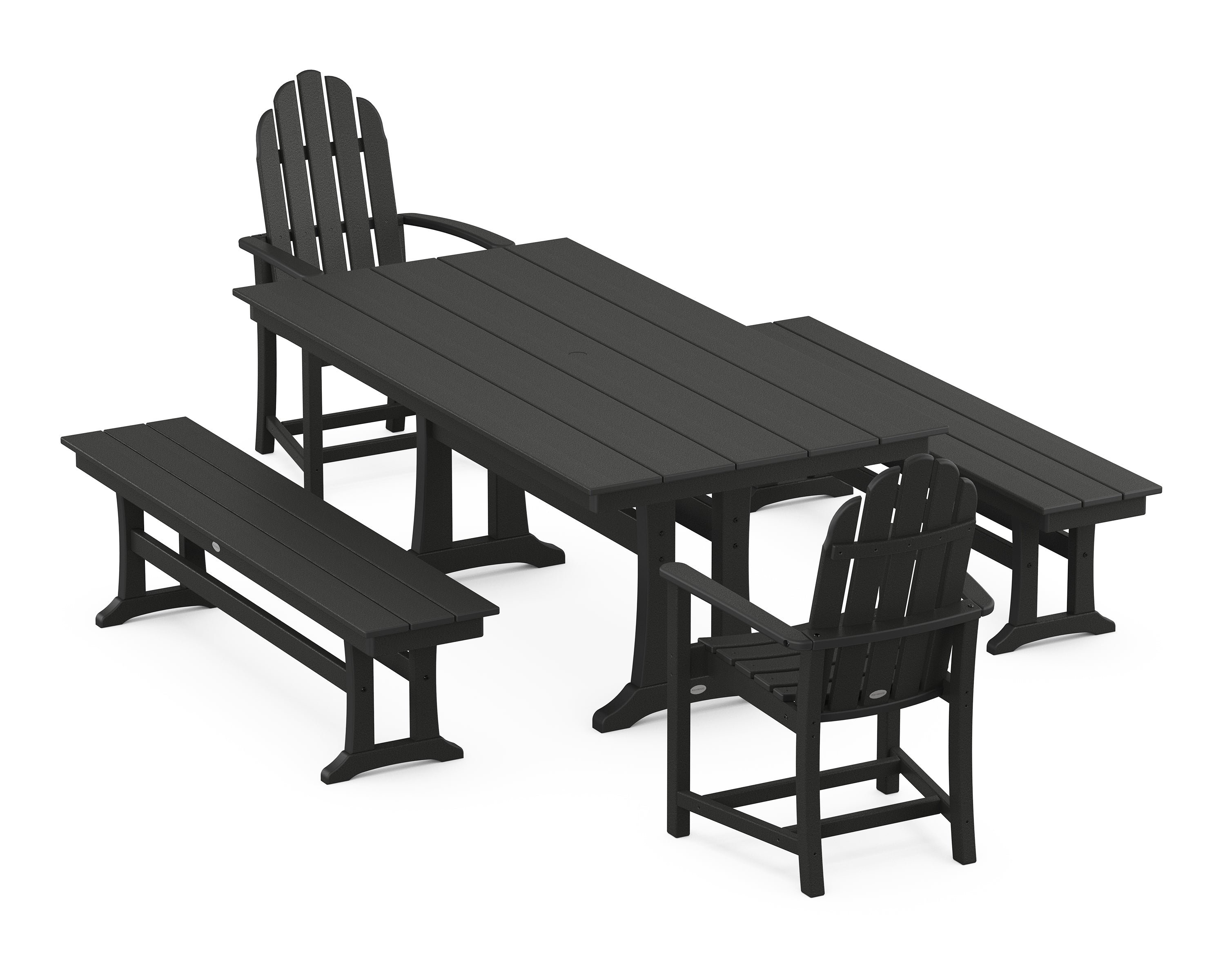 POLYWOOD® Classic Adirondack 5-Piece Farmhouse Dining Set With Trestle Legs in Black