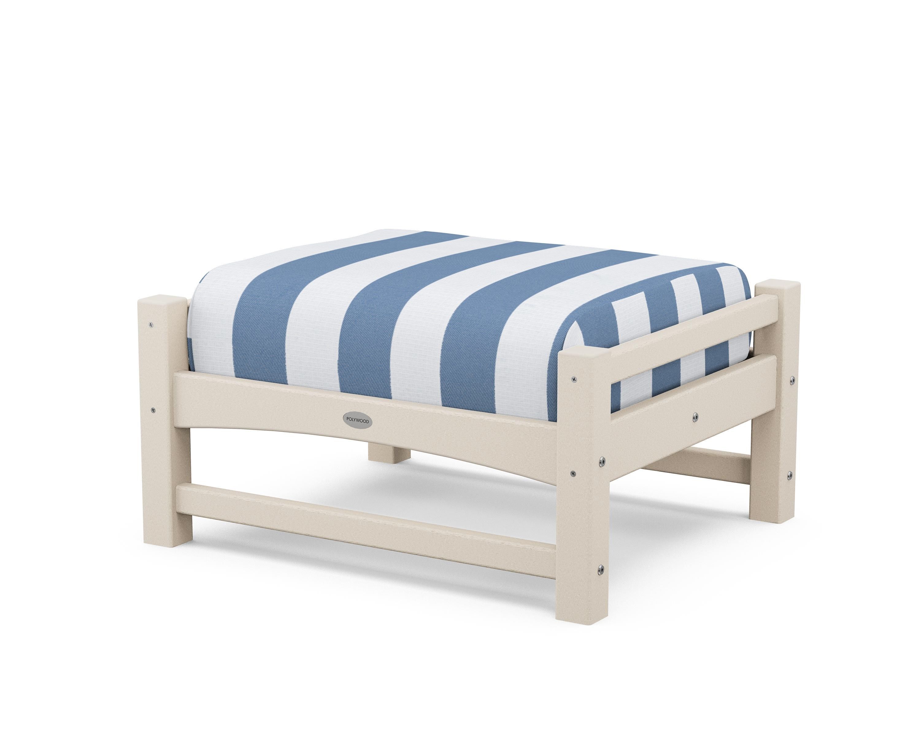 POLYWOOD® Club Ottoman in Sand / Cabana Stripe Sky Blue