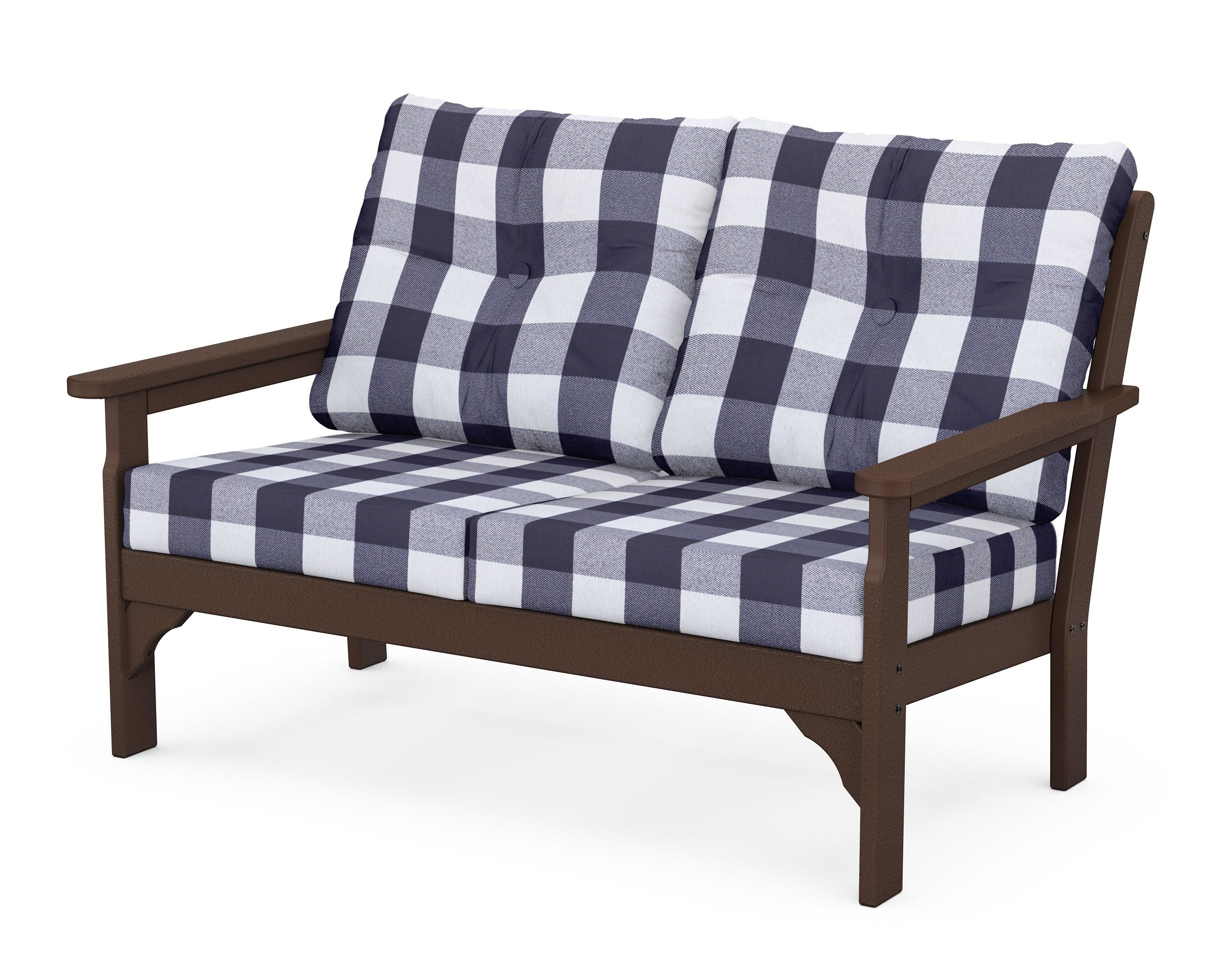 POLYWOOD® Vineyard Deep Seating Loveseat in Mahogany / Buffalo Plaid Navy