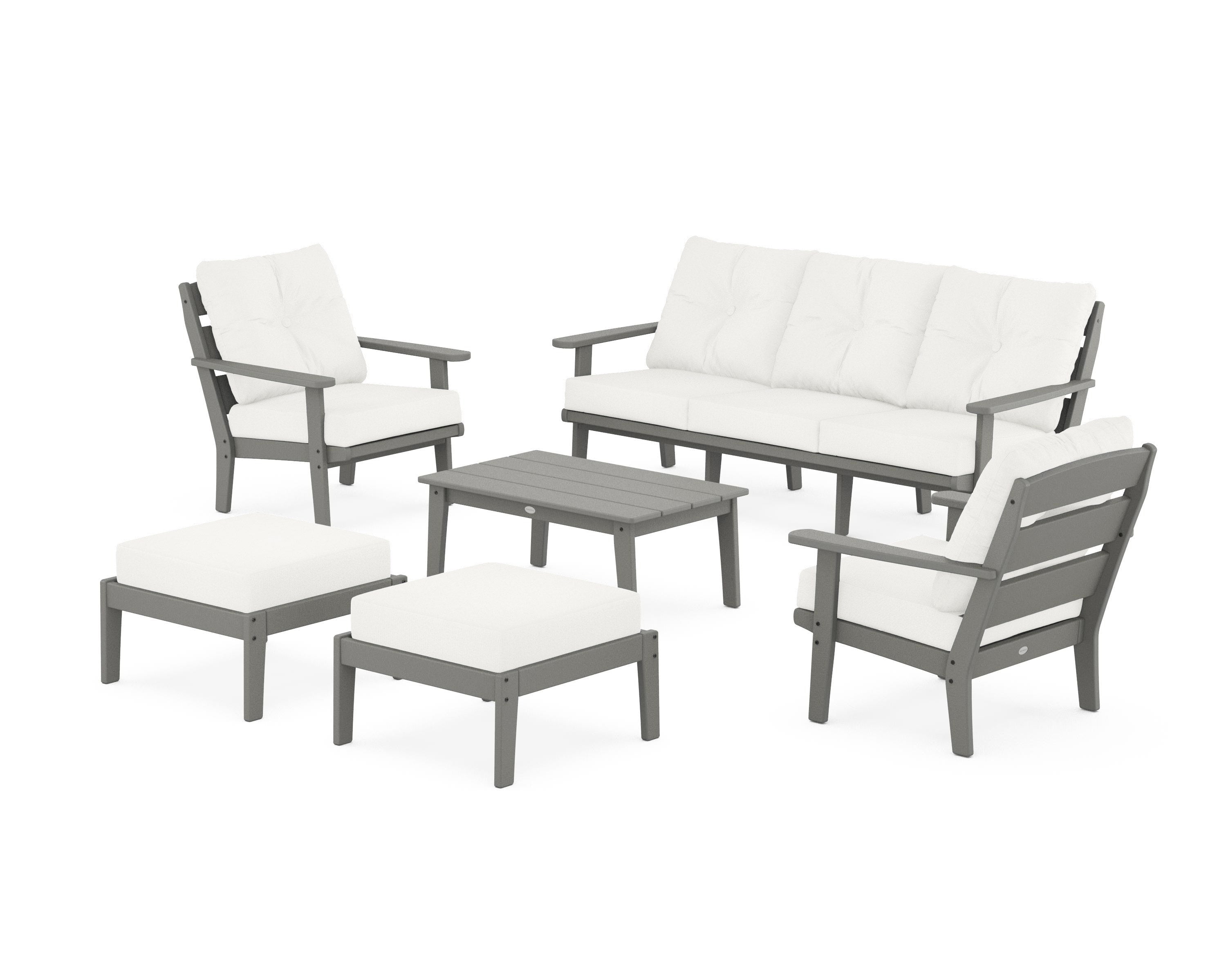 POLYWOOD® Lakeside 6-Piece Lounge Sofa Set in Slate Grey / Natural Linen
