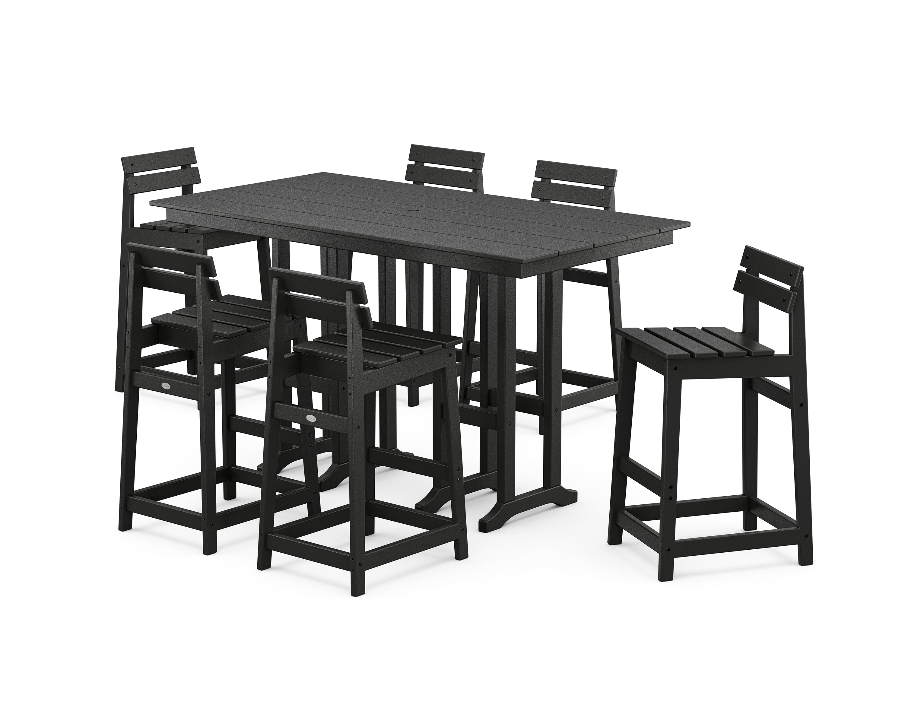 POLYWOOD® Modern Studio Plaza Lowback Bar Chair 7-Piece Set in Black