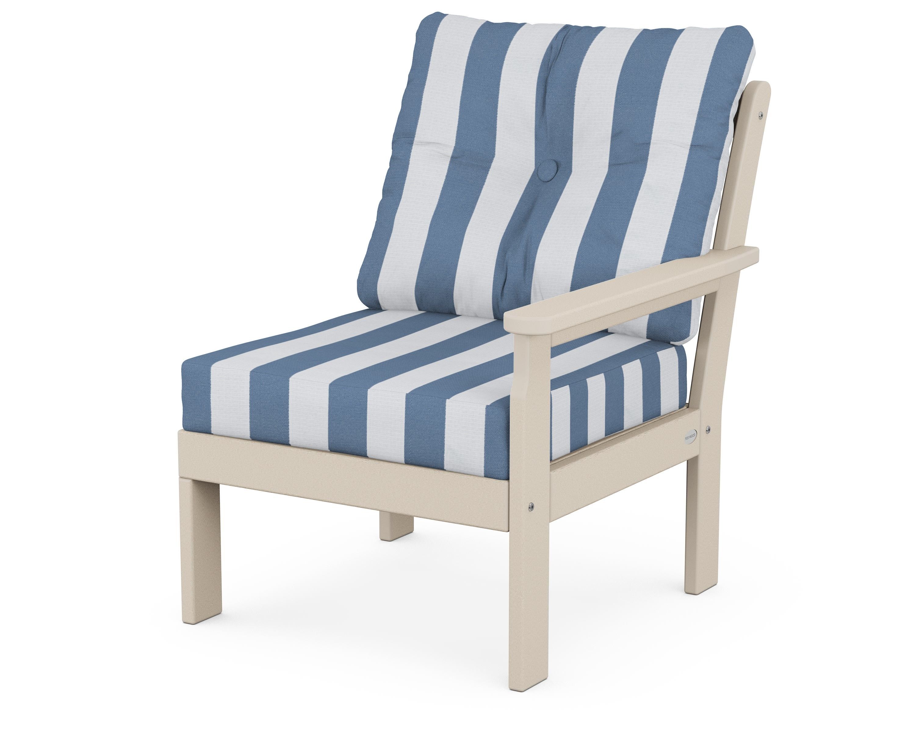 POLYWOOD® Vineyard Modular Right Arm Chair in Sand / Cabana Stripe Sky Blue