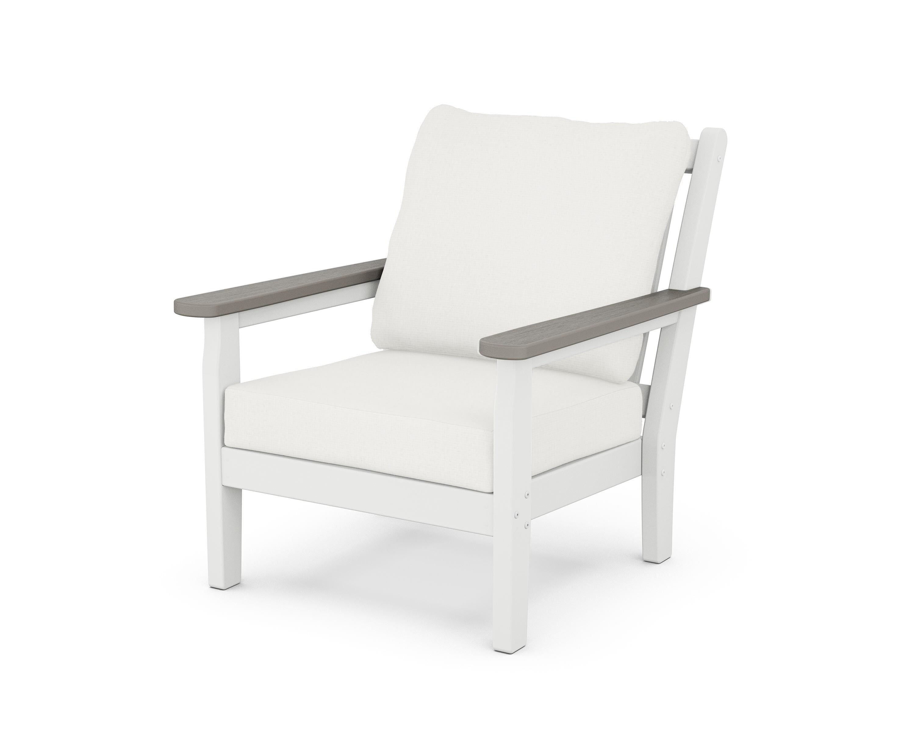 POLYWOOD® Chippendale Deep Seating Chair in White / Driftwood / Natural Linen