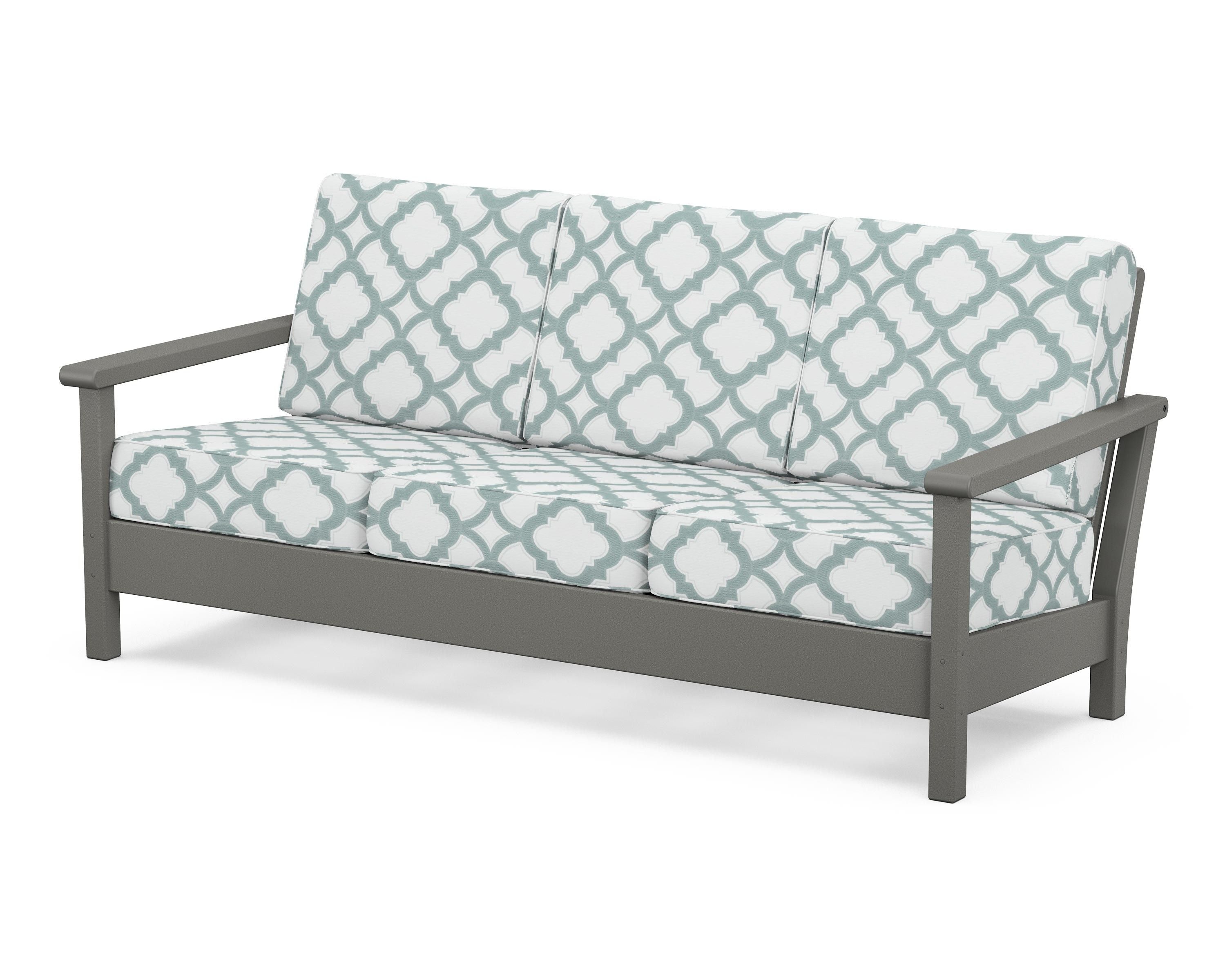 POLYWOOD® Harbour Deep Seating Sofa in Slate Grey / Trellis Glacier Spa