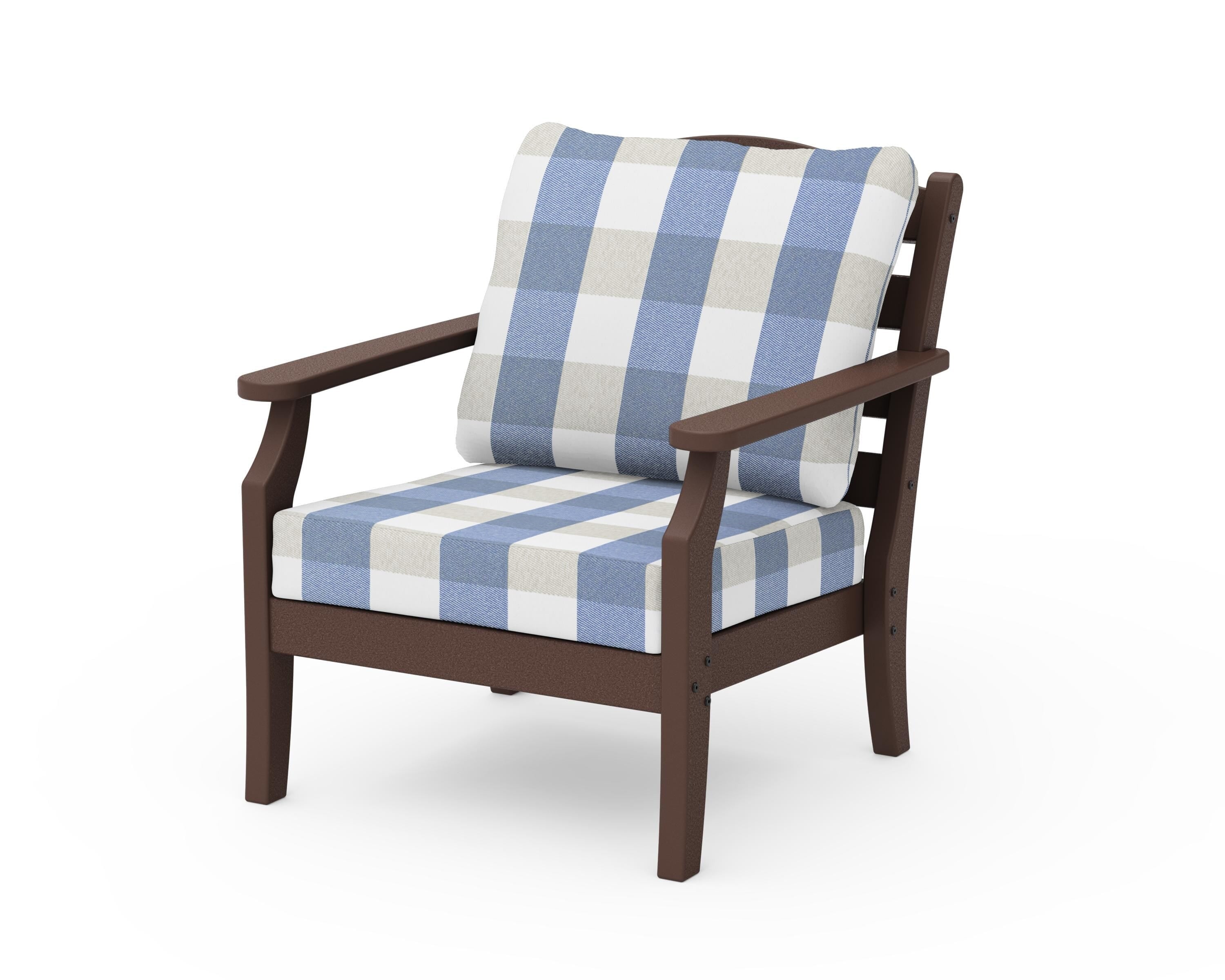 Draper James™ by POLYWOOD® Savannah Deep Seating Chair in Mahogany / Buffalo Plaid Sky Blue