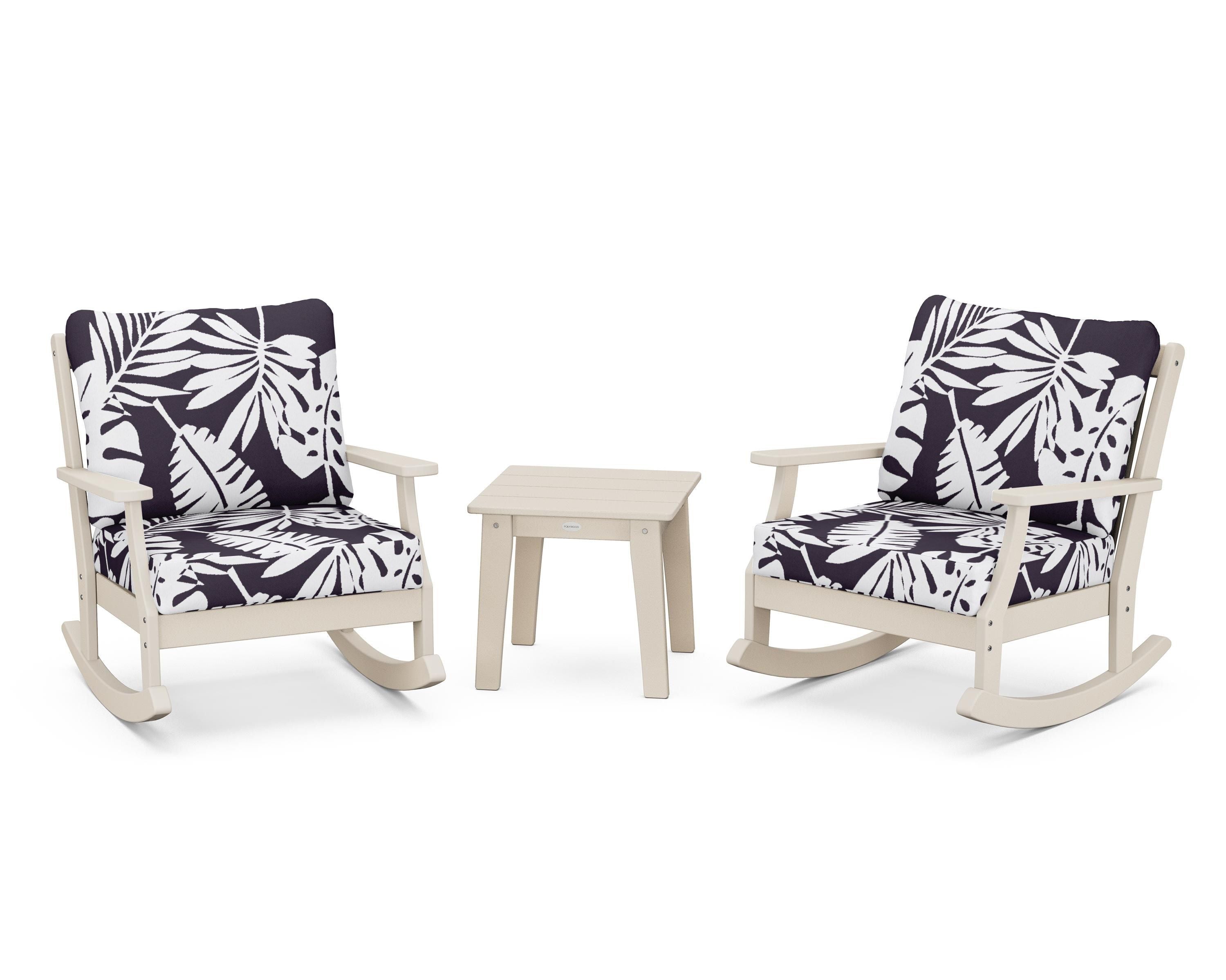 POLYWOOD® Braxton 3-Piece Deep Seating Rocker Set in Sand / Leaf Navy