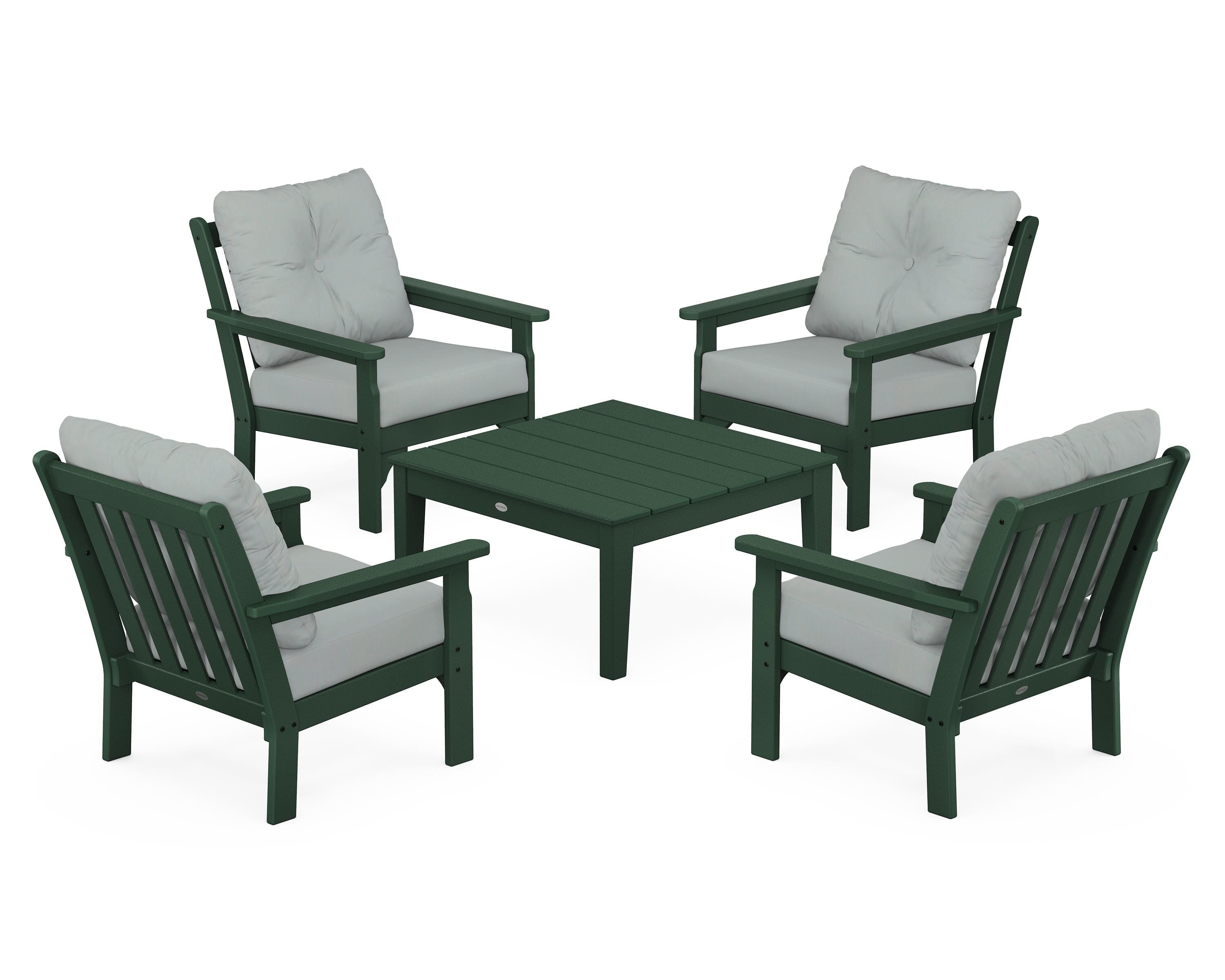 POLYWOOD® Vineyard 5-Piece Deep Seating Conversation Set in Green / Spa