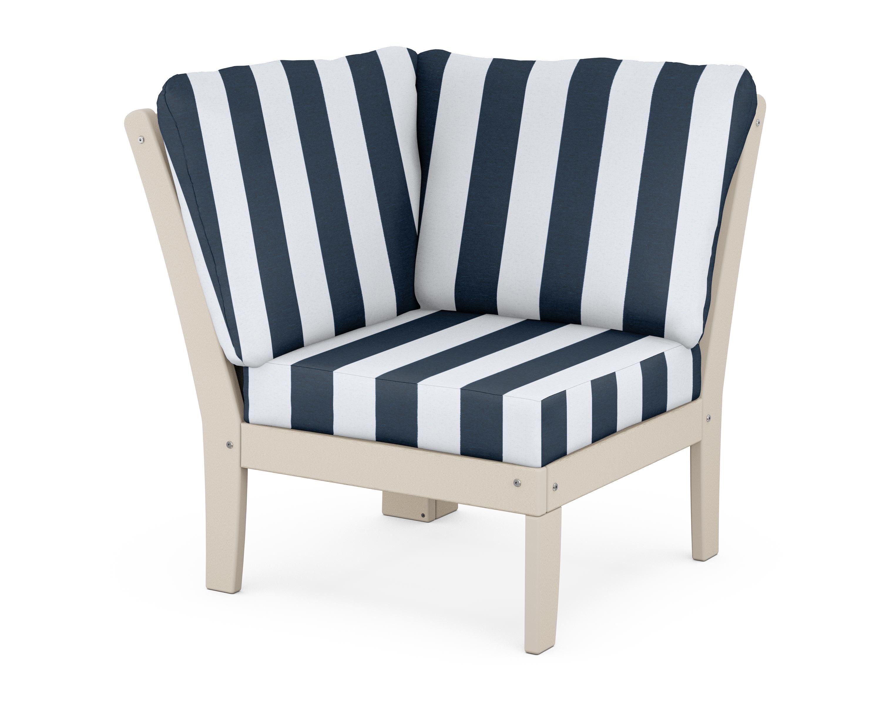 POLYWOOD® Braxton Modular Corner Chair in Sand / Cabana Stripe Marine Indigo