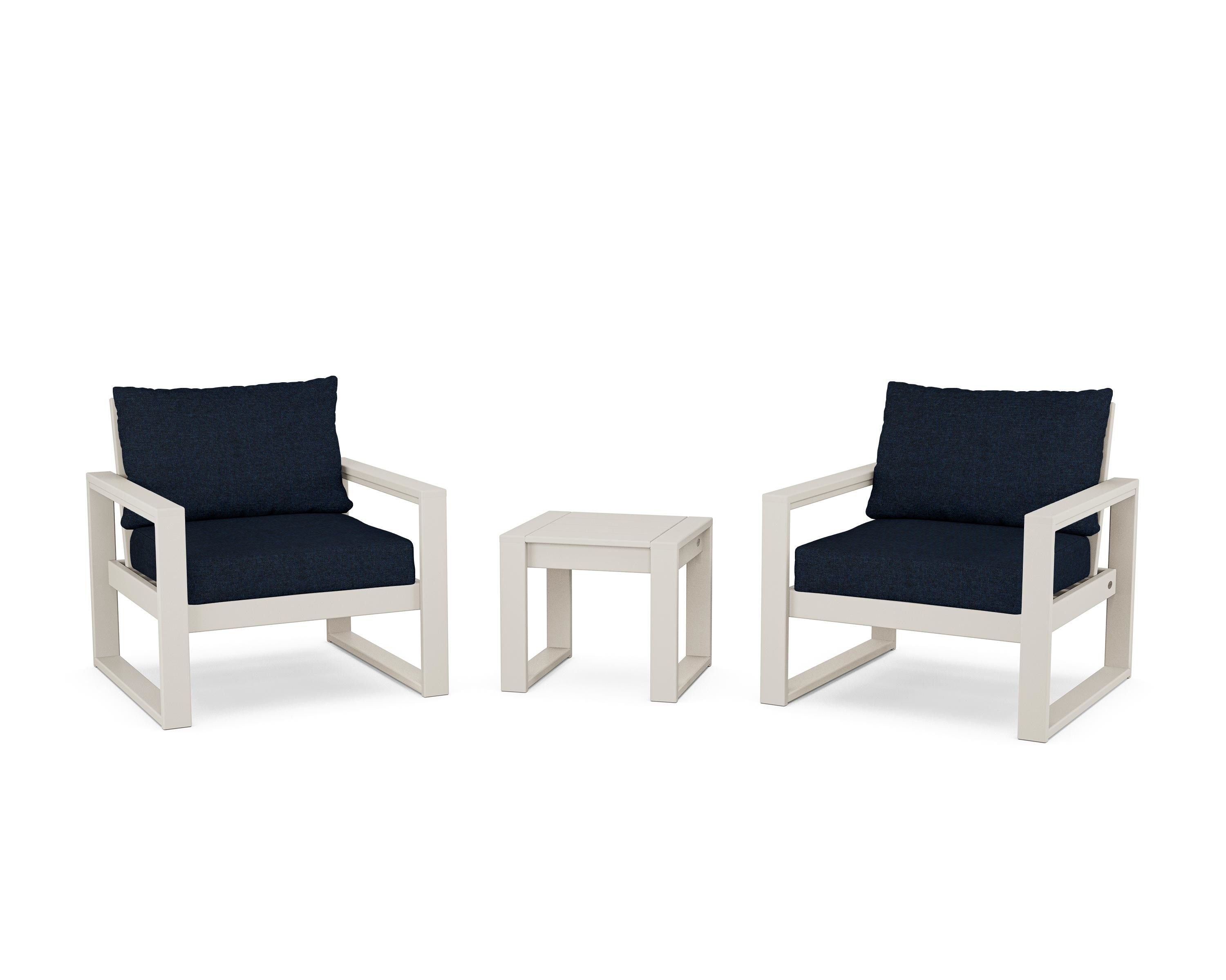 POLYWOOD® EDGE Sectional 3-Piece Deep Seating Set in Sand / Marine Indigo