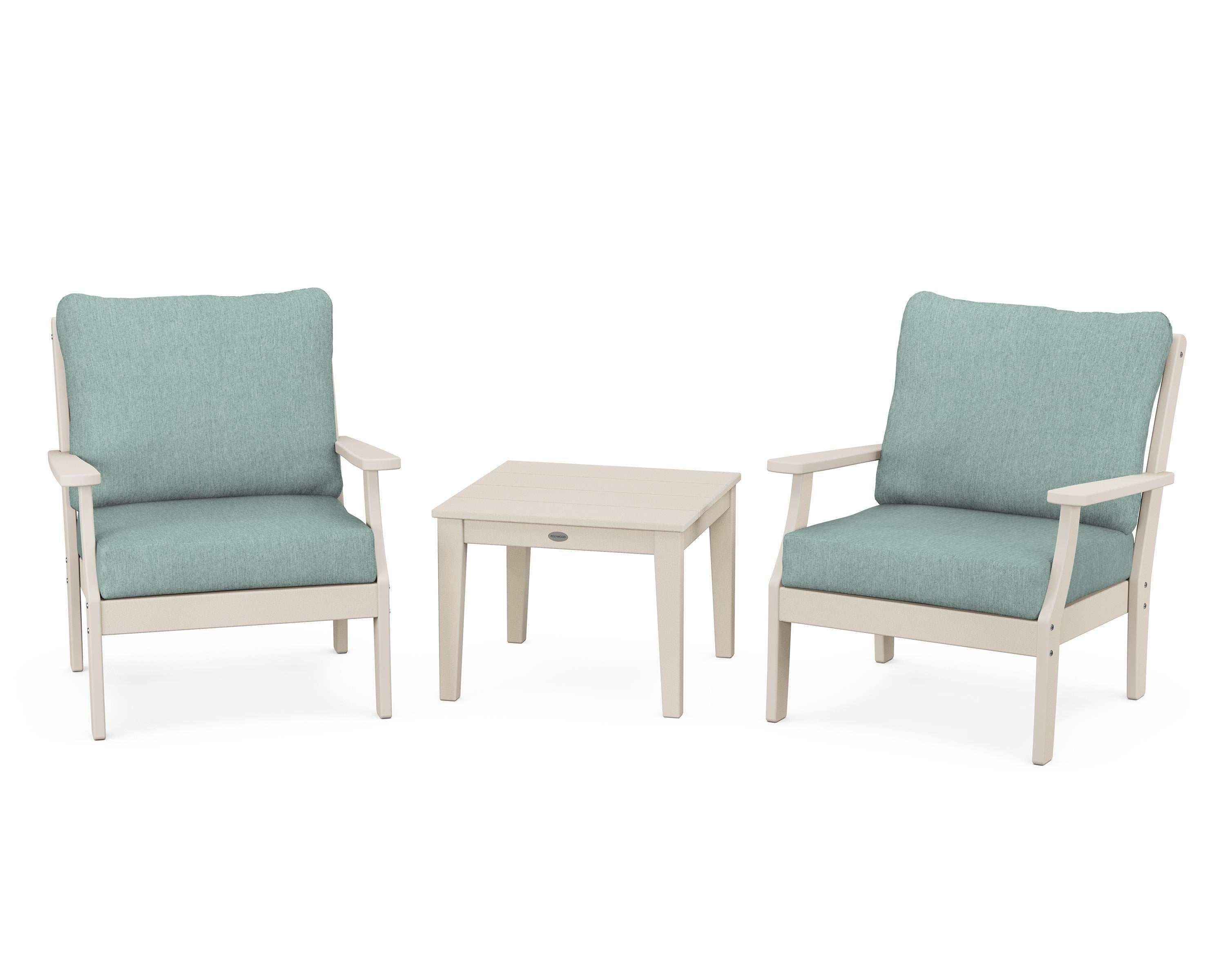 POLYWOOD® Braxton 3-Piece Deep Seating Set in Sand / Glacier Spa
