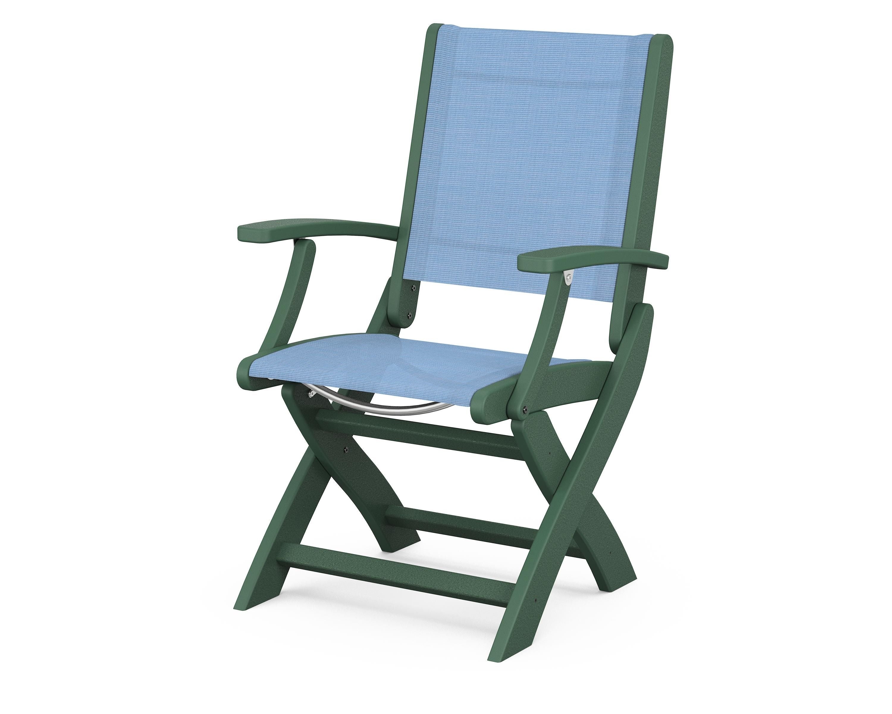 POLYWOOD® Coastal Folding Chair in Green / Poolside Sling