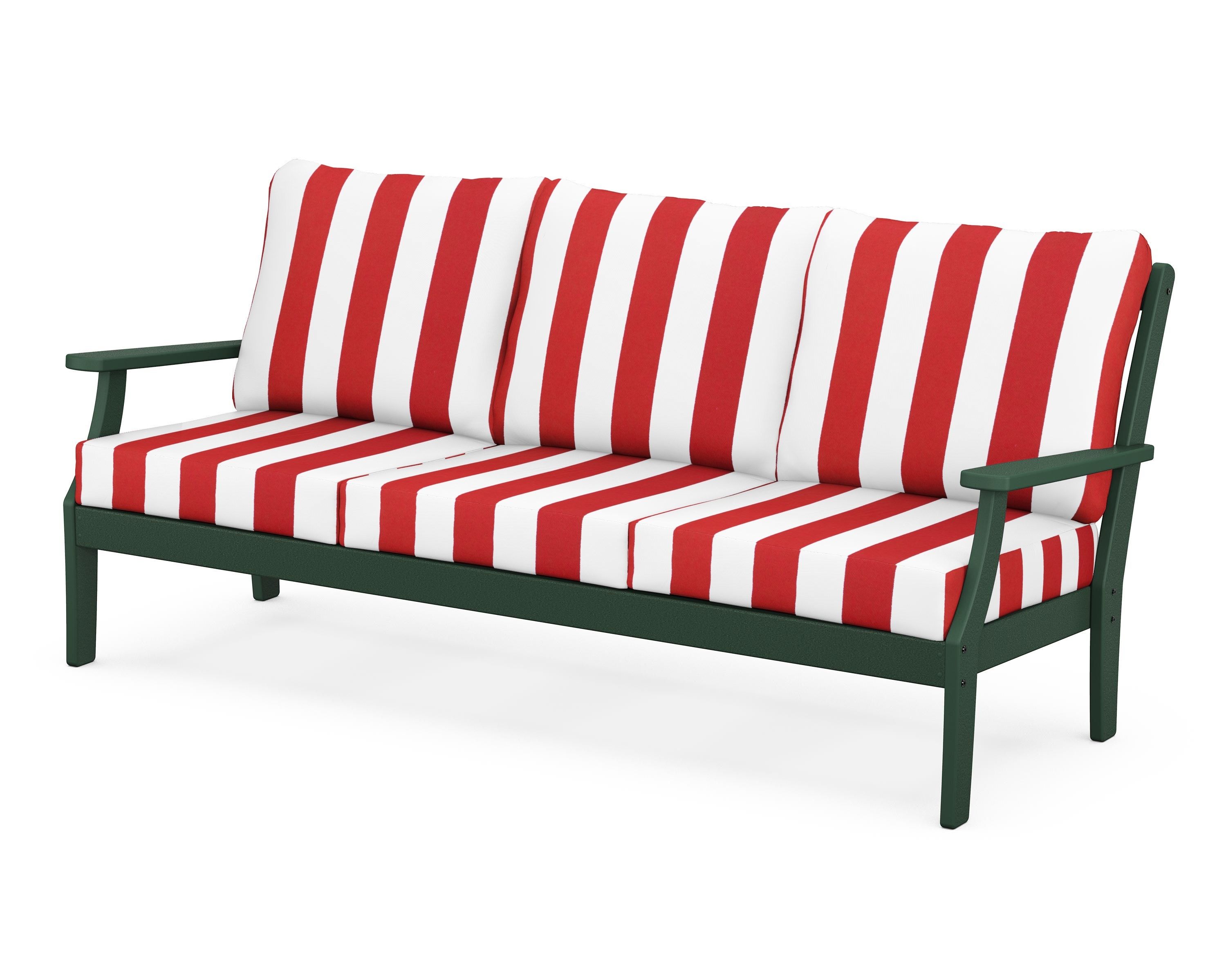 POLYWOOD® Braxton Deep Seating Sofa in Green / Cabana Stripe Crimson