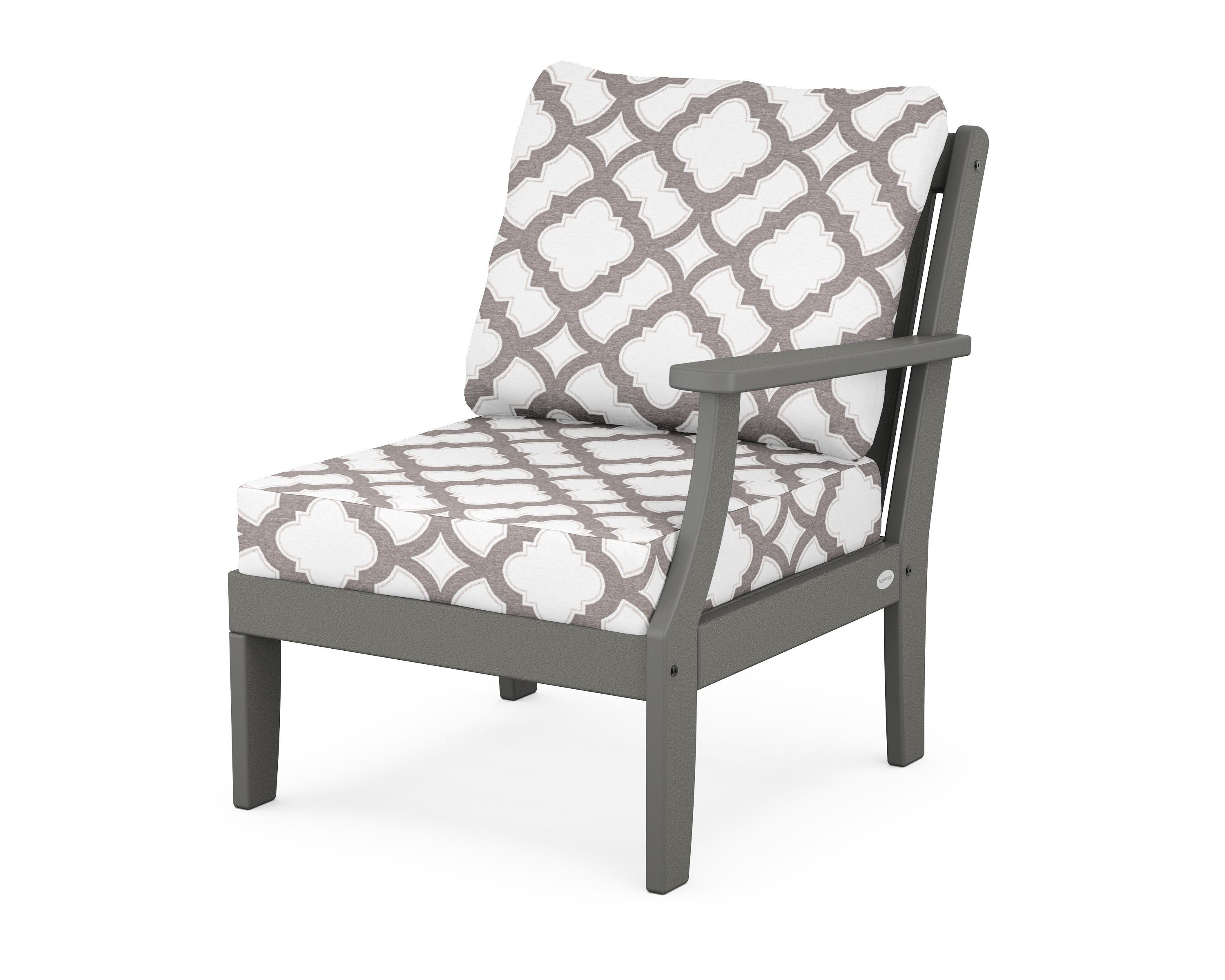 POLYWOOD® Braxton Modular Right Arm Chair in Slate Grey / Trellis Grey Mist