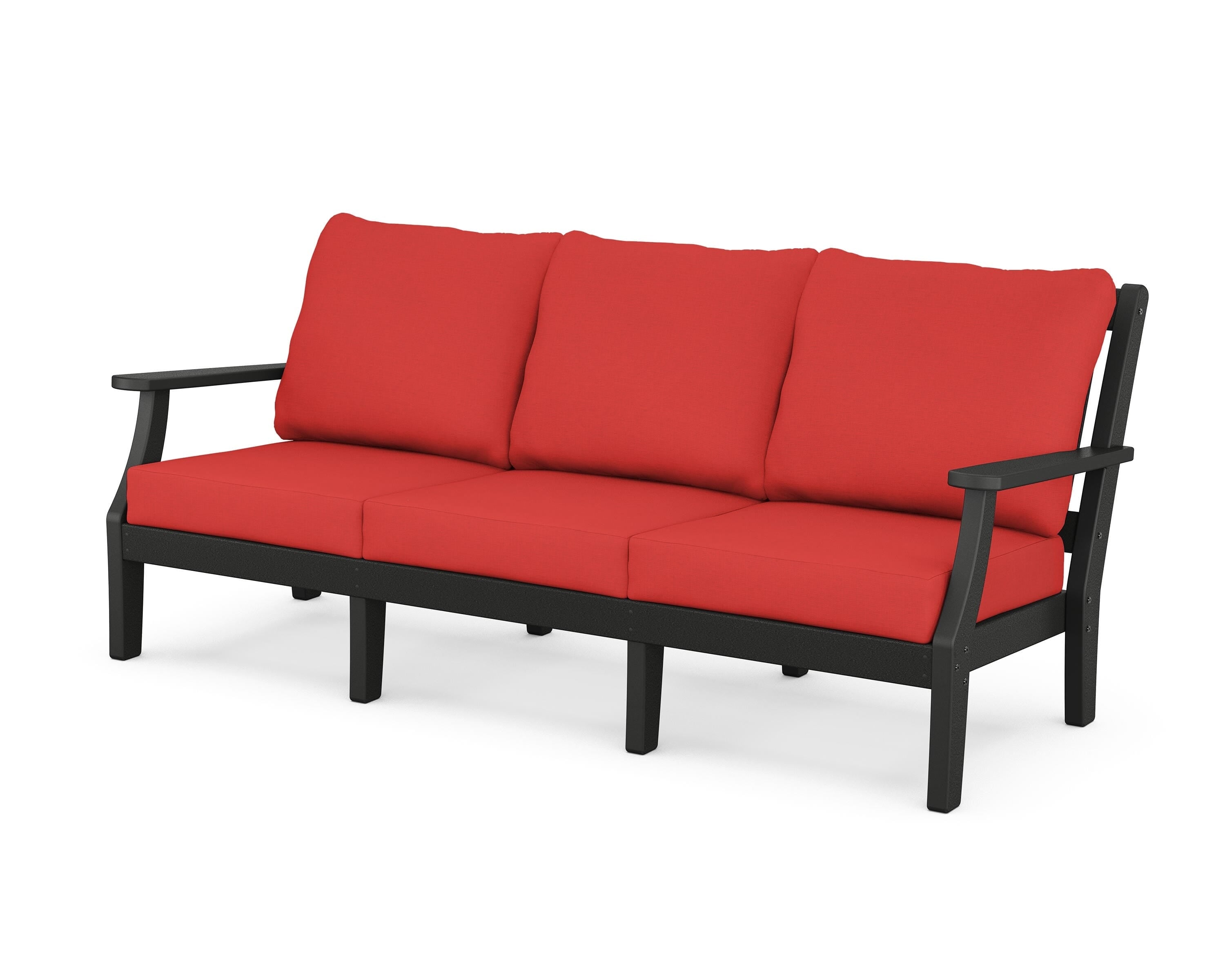 Martha Stewart by POLYWOOD® Chinoiserie Deep Seating Sofa in Black / Crimson Linen
