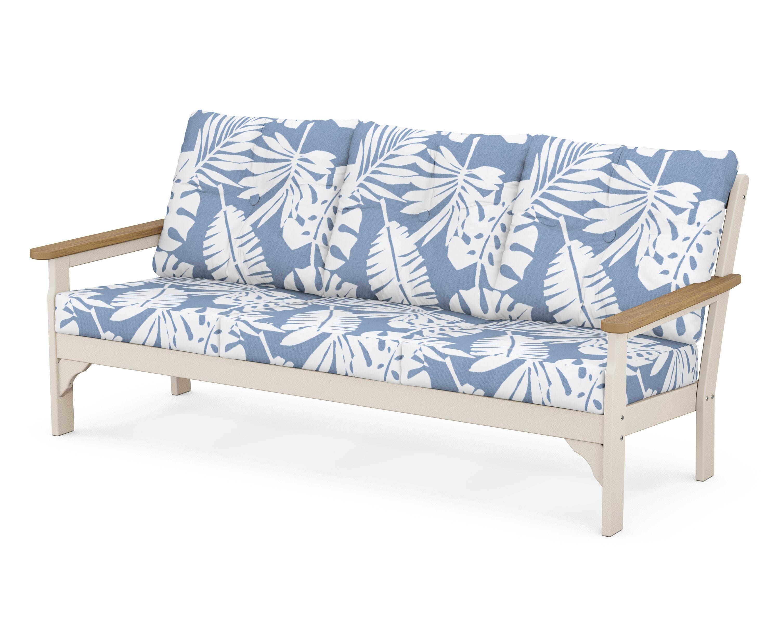 POLYWOOD® Vineyard Deep Seating Sofa in Sand / Natural / Leaf Sky Blue