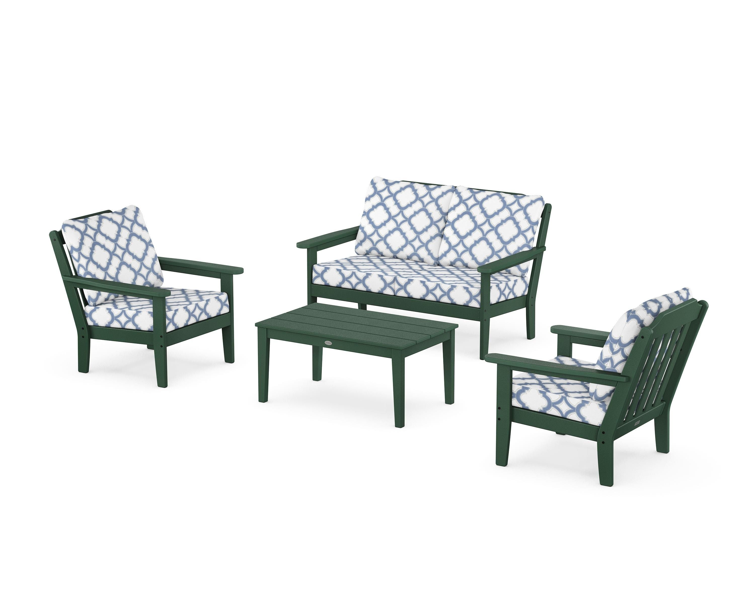 Country Living Cottage 4-Piece Deep Seating Set with Loveseat in Green / Trellis Sky Blue