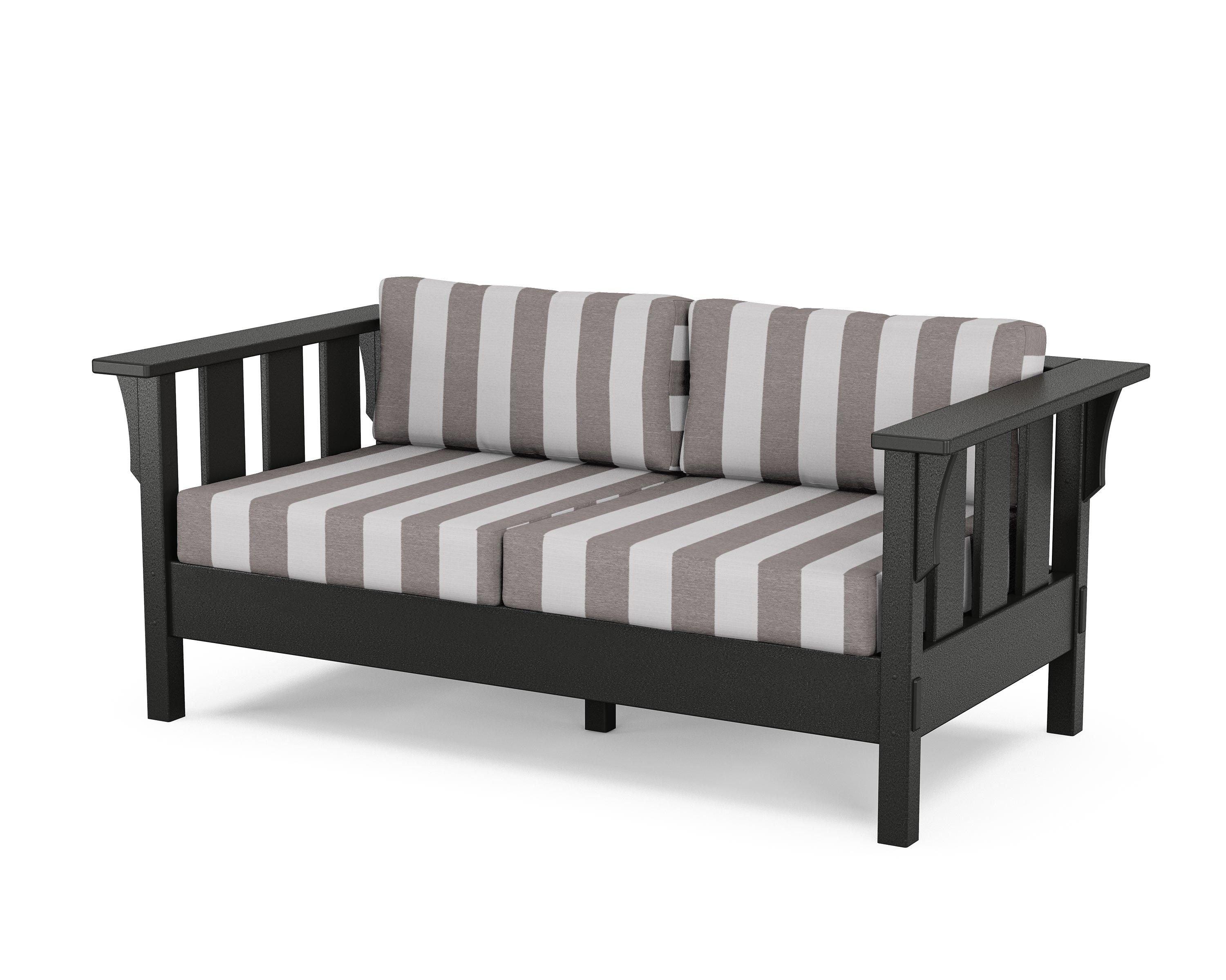 Martha Stewart by POLYWOOD® Acadia Deep Seating Loveseat in Black / Cabana Stripe Grey Mist