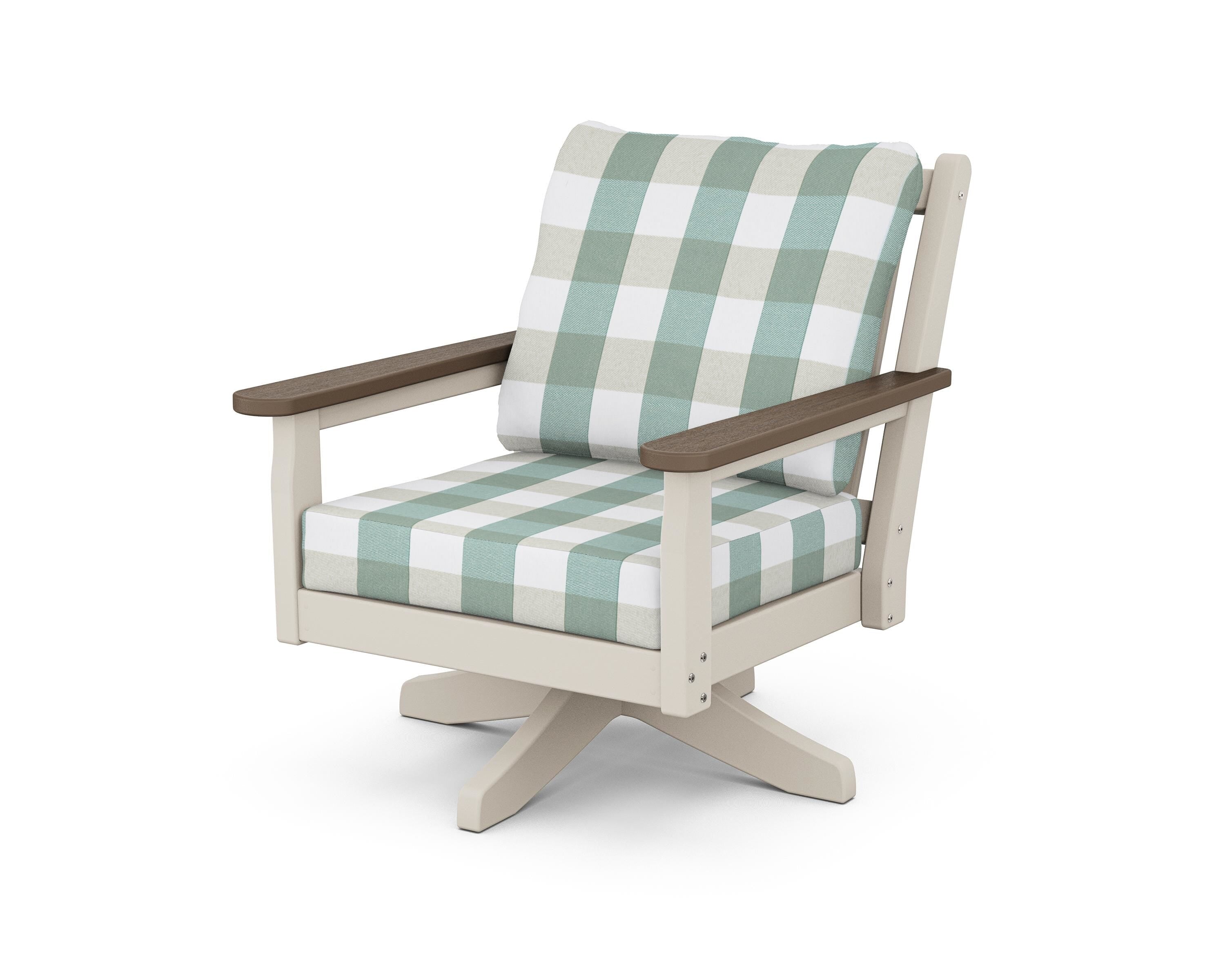 POLYWOOD® Chippendale Deep Seating Swivel Chair in Sand / Kona / Buffalo Plaid Glacier Spa
