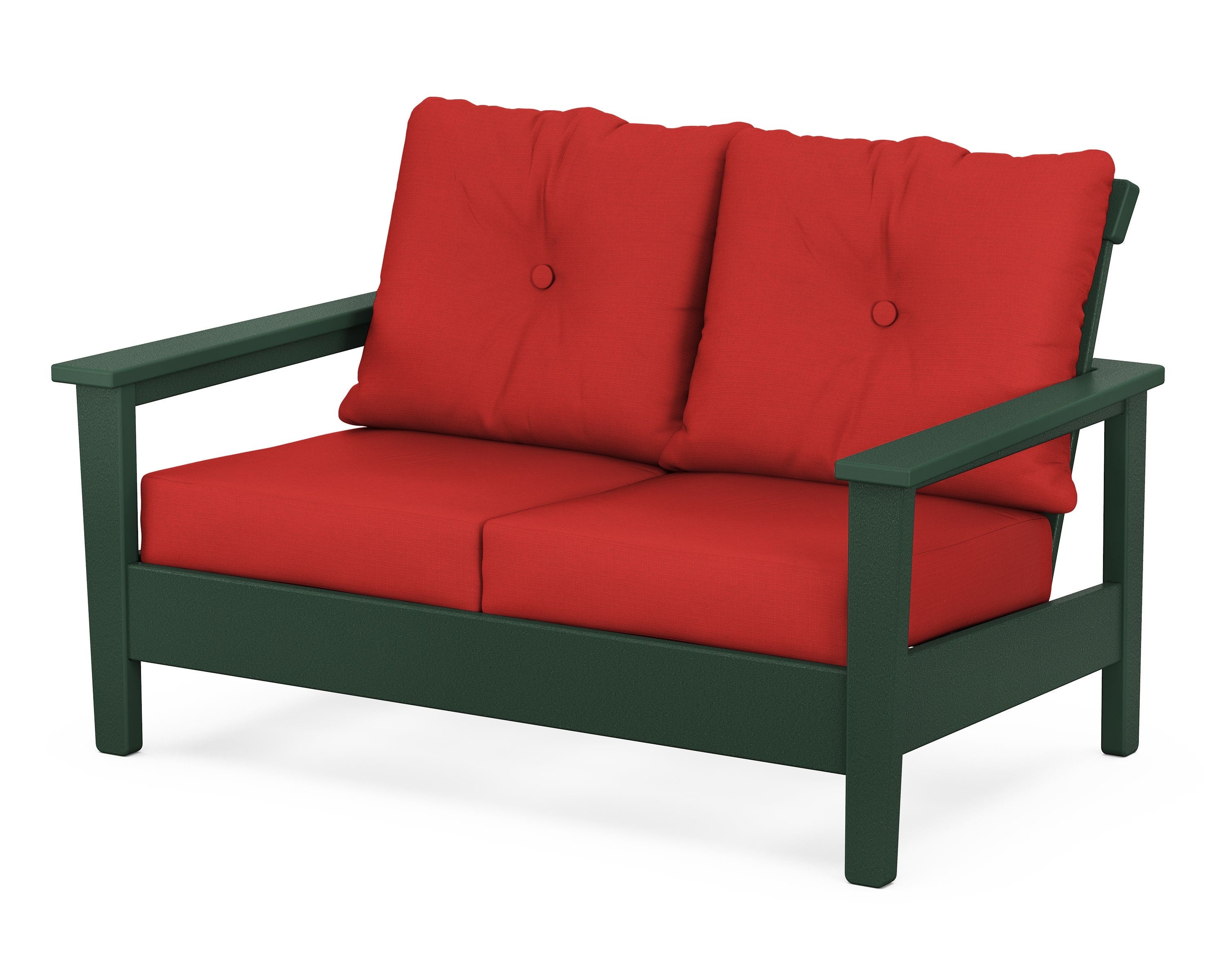 POLYWOOD® Prescott Deep Seating Loveseat in Green / Crimson Linen
