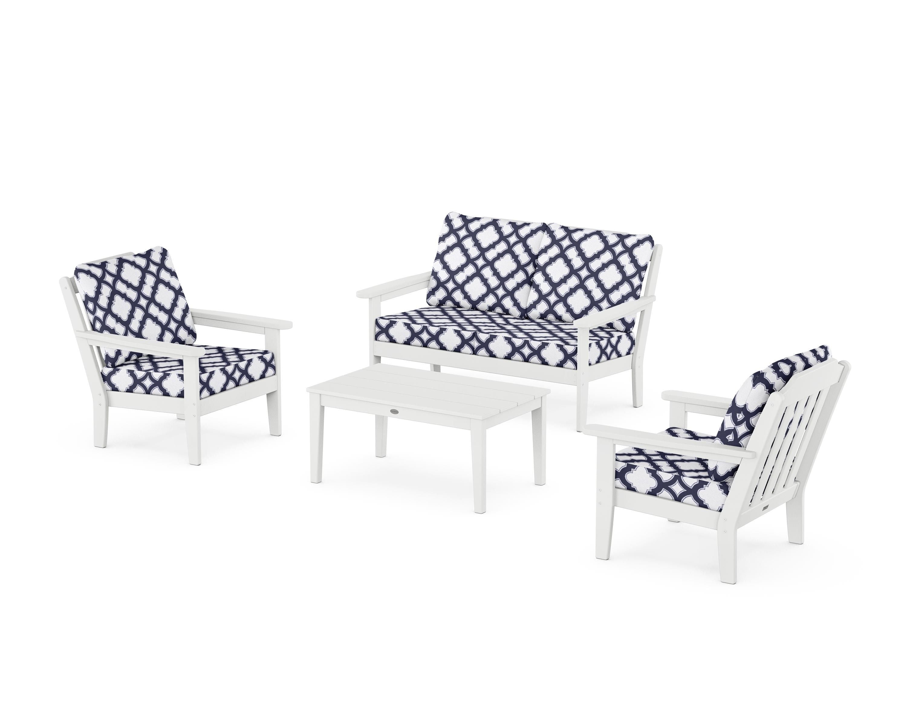 Country Living Cottage 4-Piece Deep Seating Set with Loveseat in White / Trellis Navy