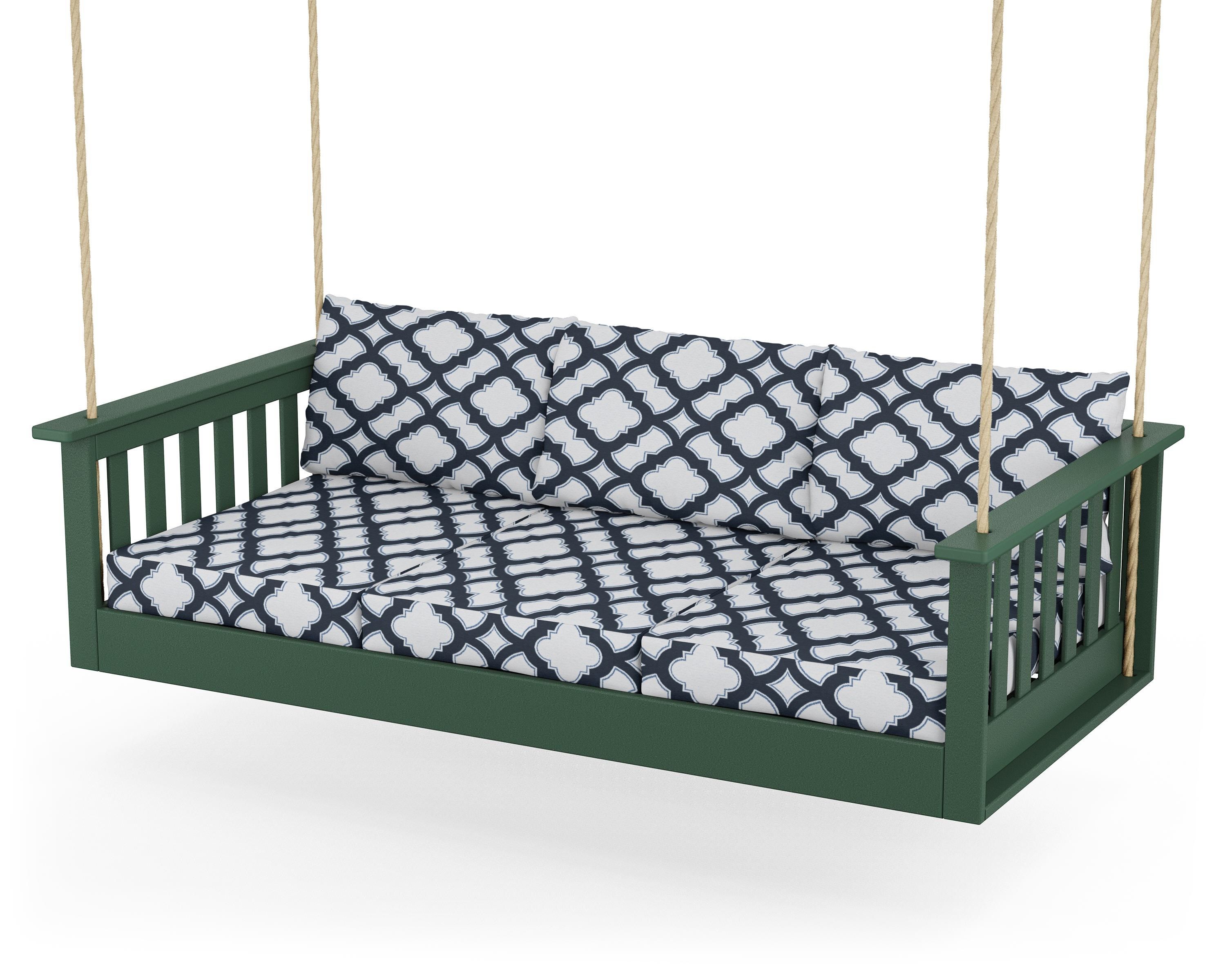 POLYWOOD® Vineyard Daybed Swing in Green / Trellis Marine Indigo