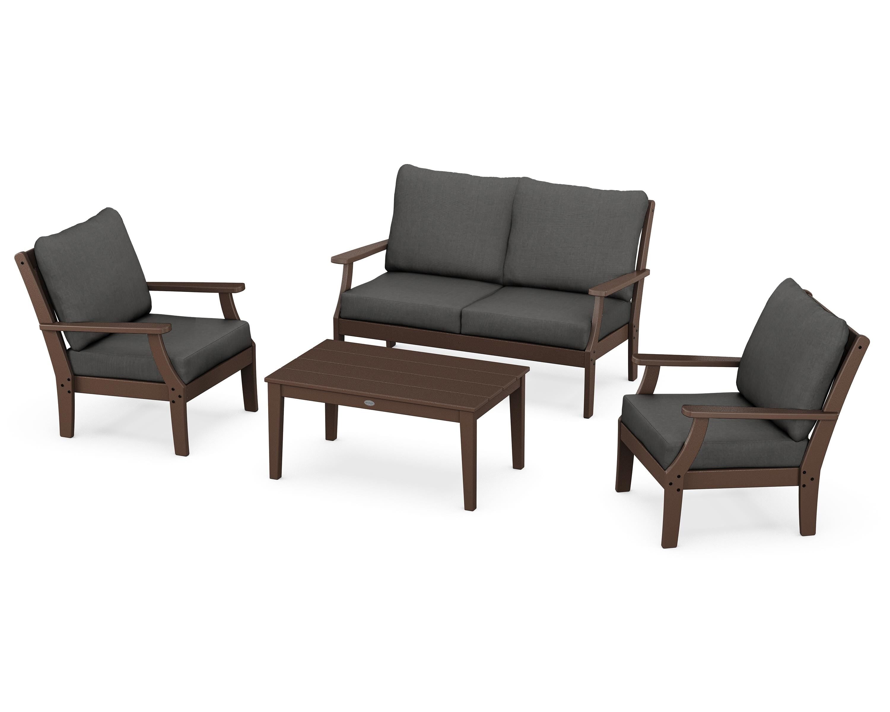 POLYWOOD® Braxton 4-Piece Deep Seating Chair Set in Mahogany / Spectrum Carbon