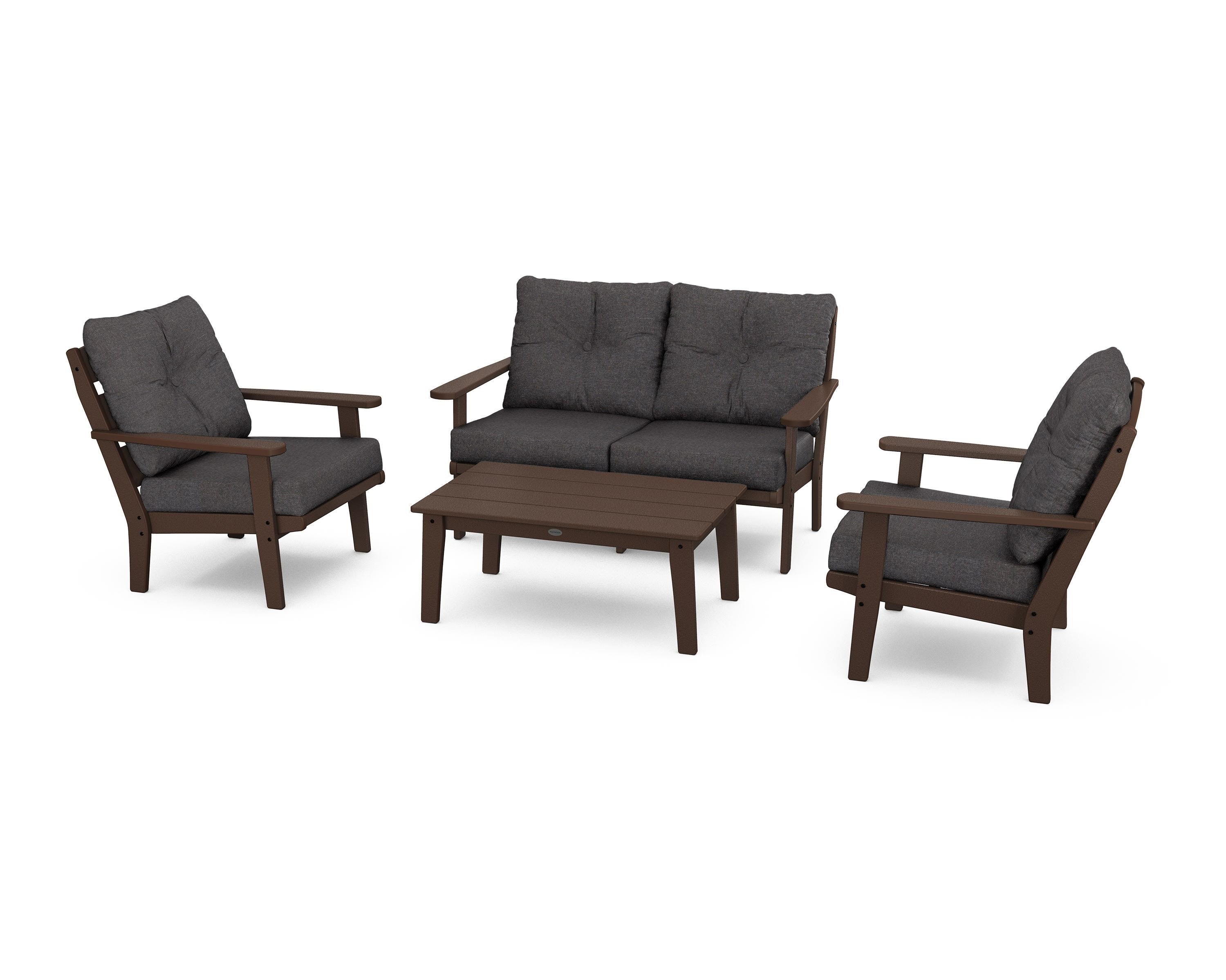 POLYWOOD® Lakeside 4-Piece Deep Seating Set in Mahogany / Ash Charcoal