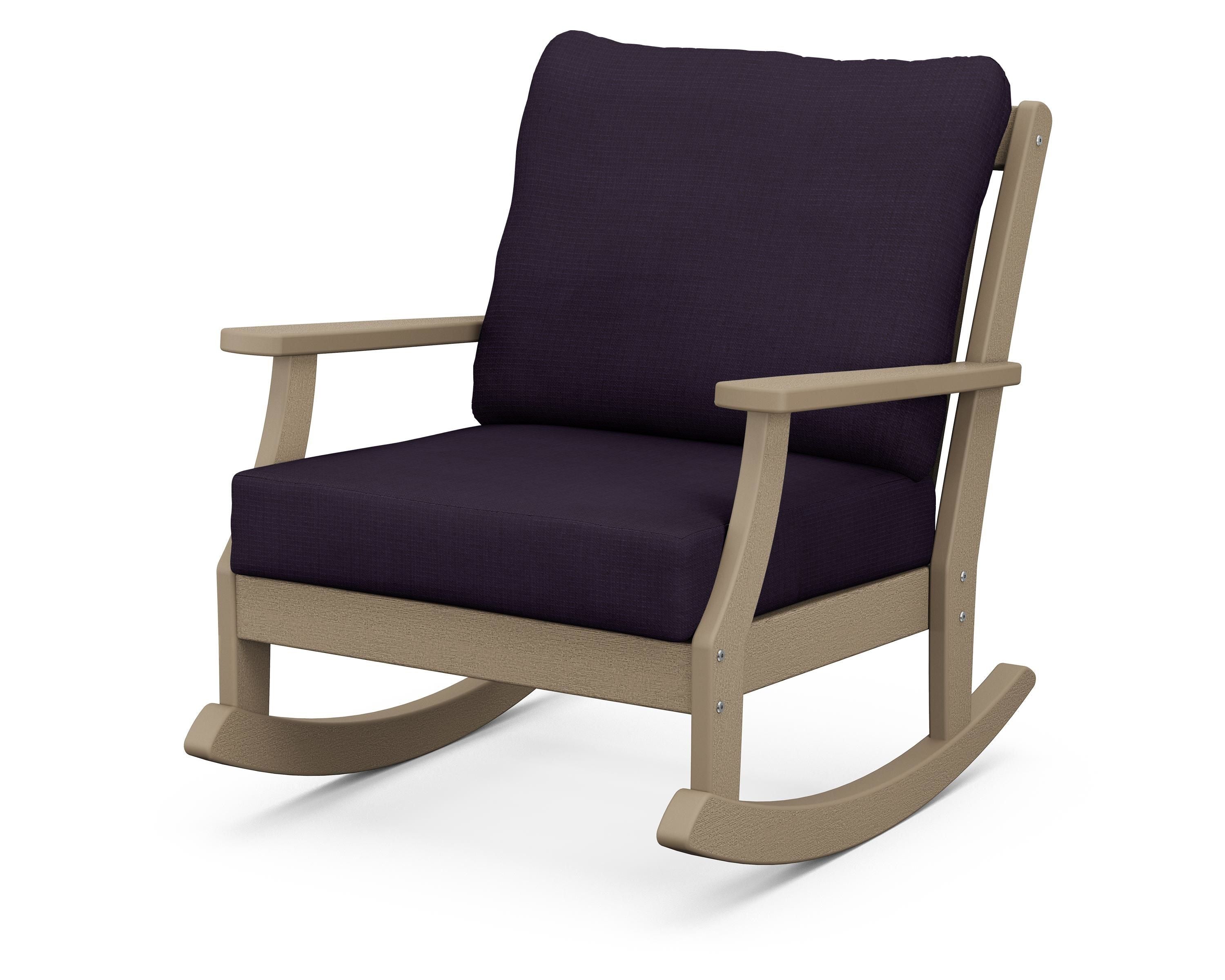 POLYWOOD® Braxton Deep Seating Rocking Chair in Vintage Sahara / Navy Linen