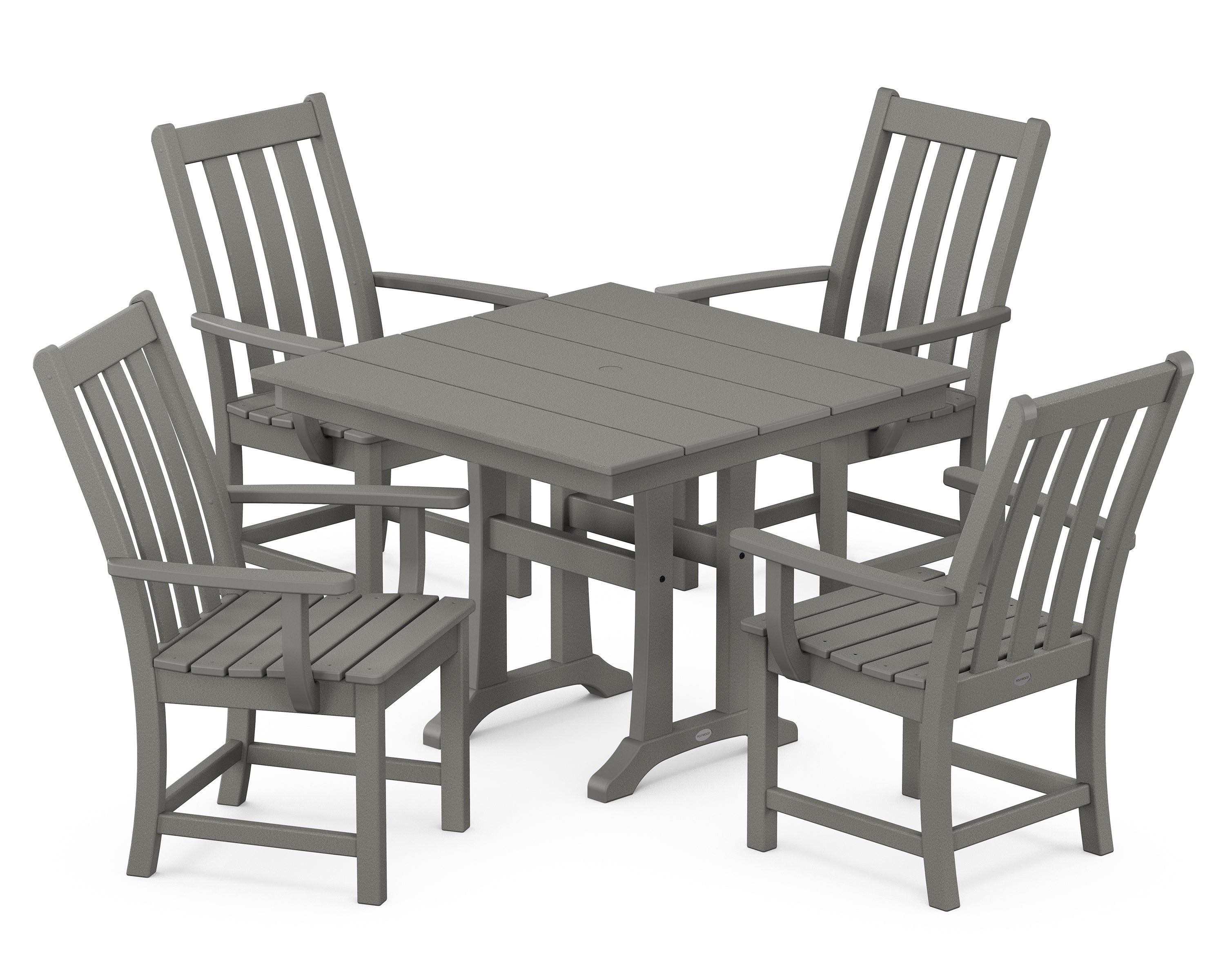 POLYWOOD® Vineyard 5-Piece Farmhouse Trestle Arm Chair Dining Set in Slate Grey