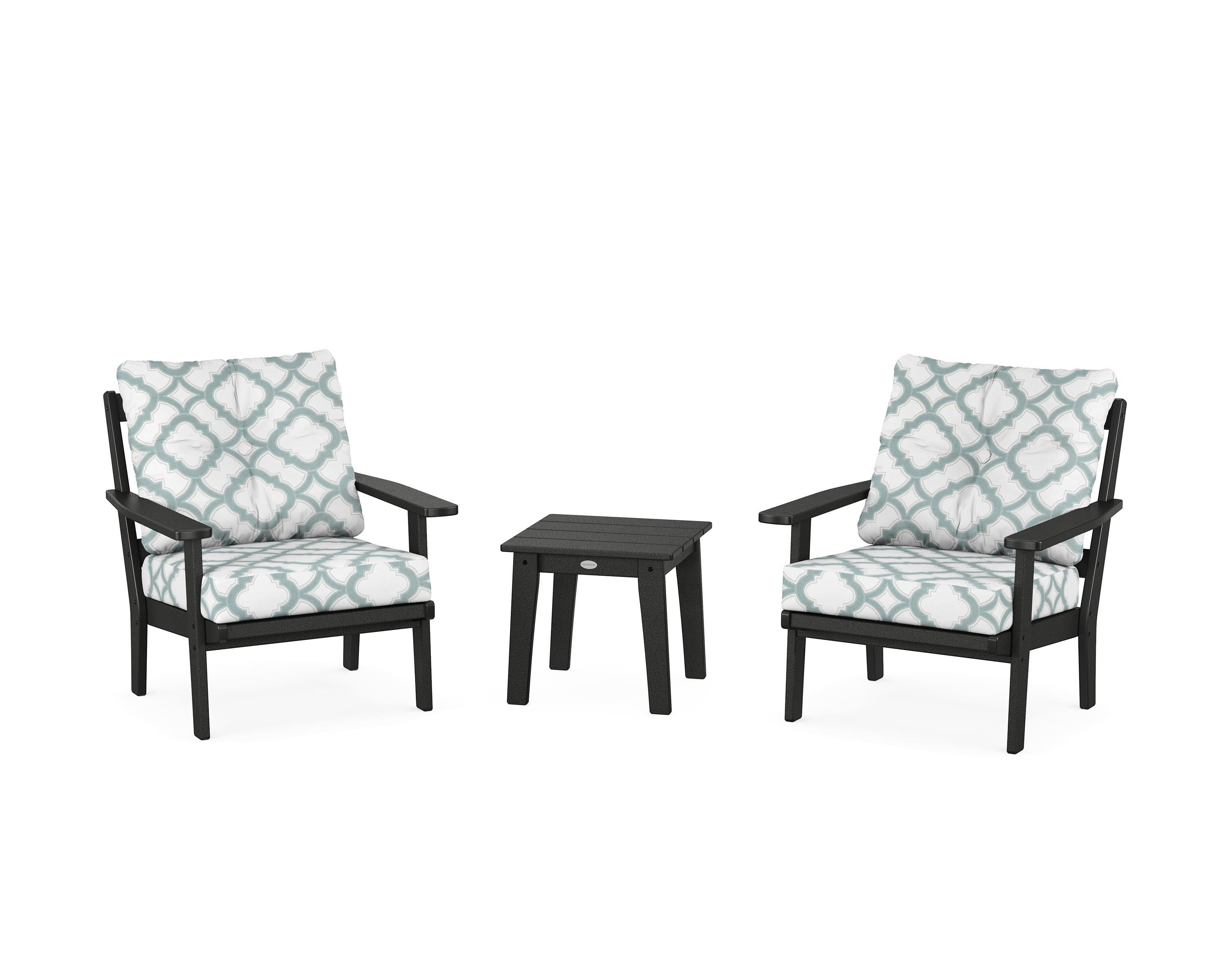 POLYWOOD® Prairie 3-Piece Deep Seating Set in Black / Trellis Glacier Spa