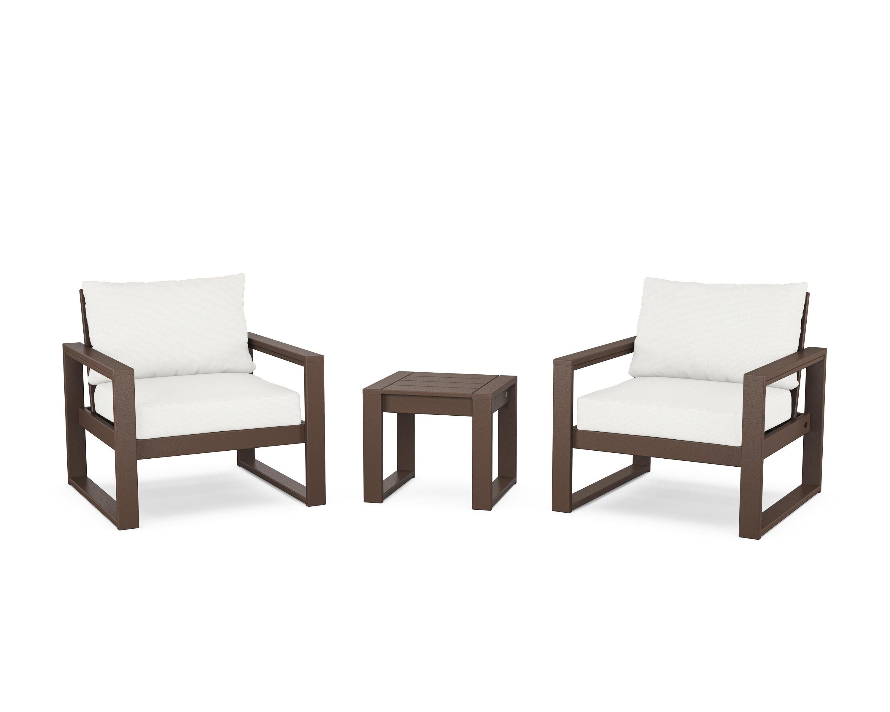 POLYWOOD® EDGE Sectional 3-Piece Deep Seating Set in Mahogany / Natural Linen