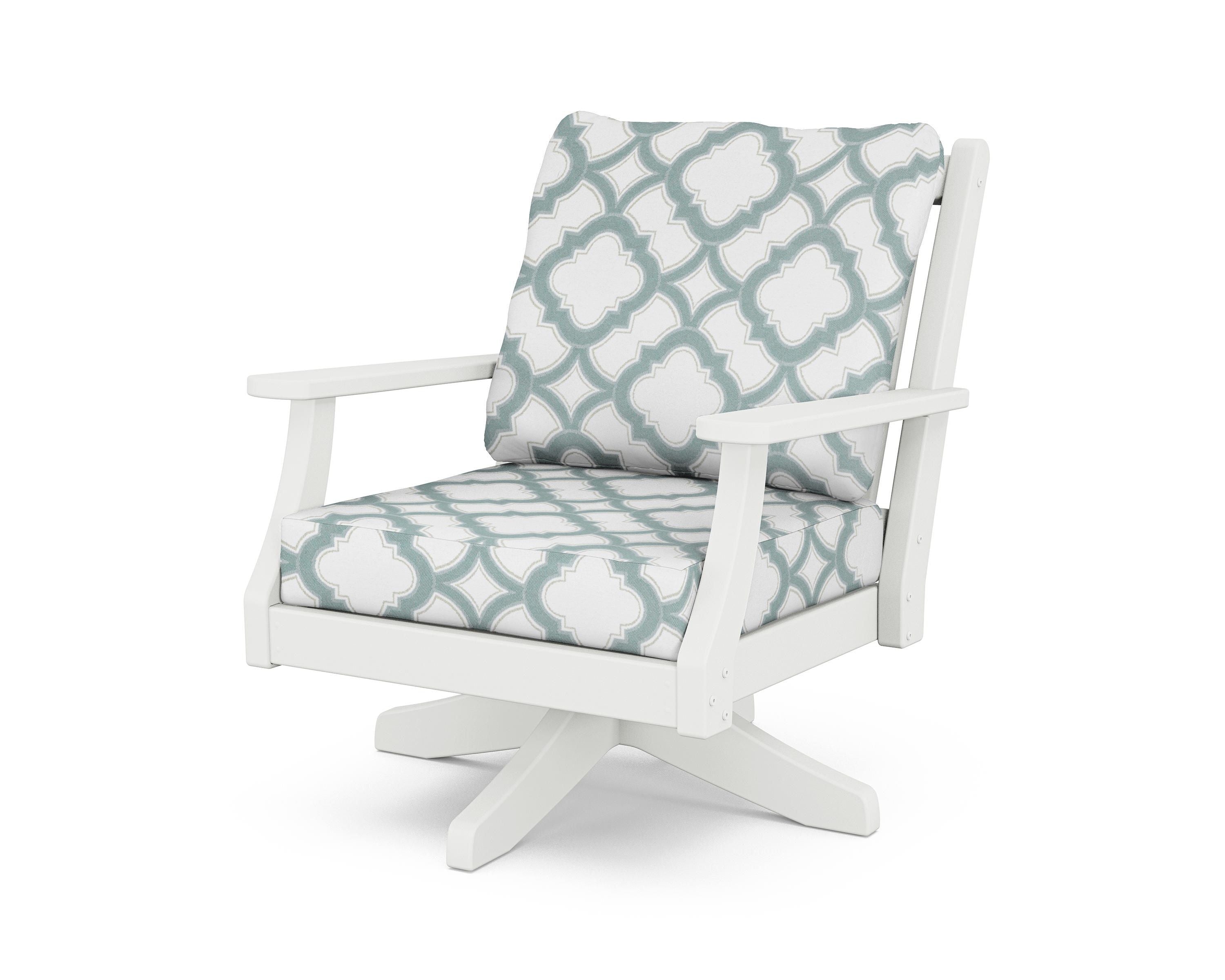 Country Living Wovendale Deep Seating Swivel Chair in White / Trellis Glacier Spa